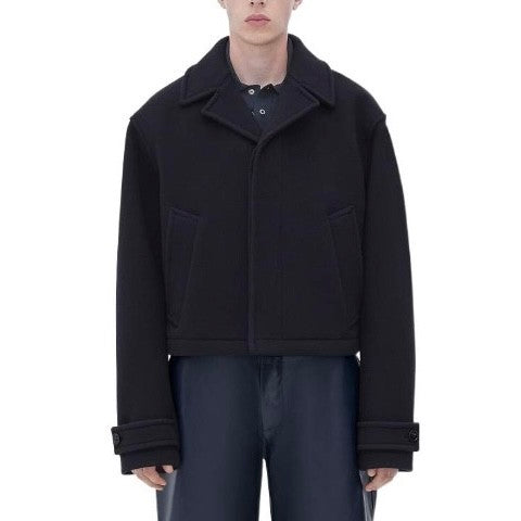 Bottega Veneta Men's Spring And Fall Solid Color Lapel Single-breasted Wool Jacket Black Suit Silhouette Fashion Casual Tweed Jacket  #71565