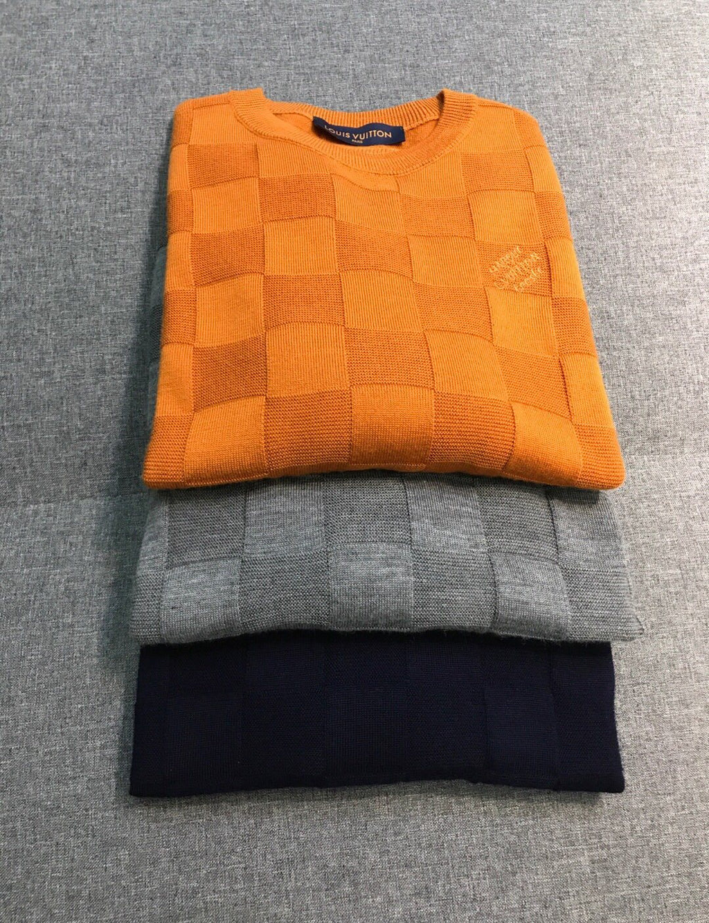 Louis Vuitton Men's Spring and Autumn Solid Color Check Printed Wool Round Neck Long Sleeve Knitted Sweater #74211
