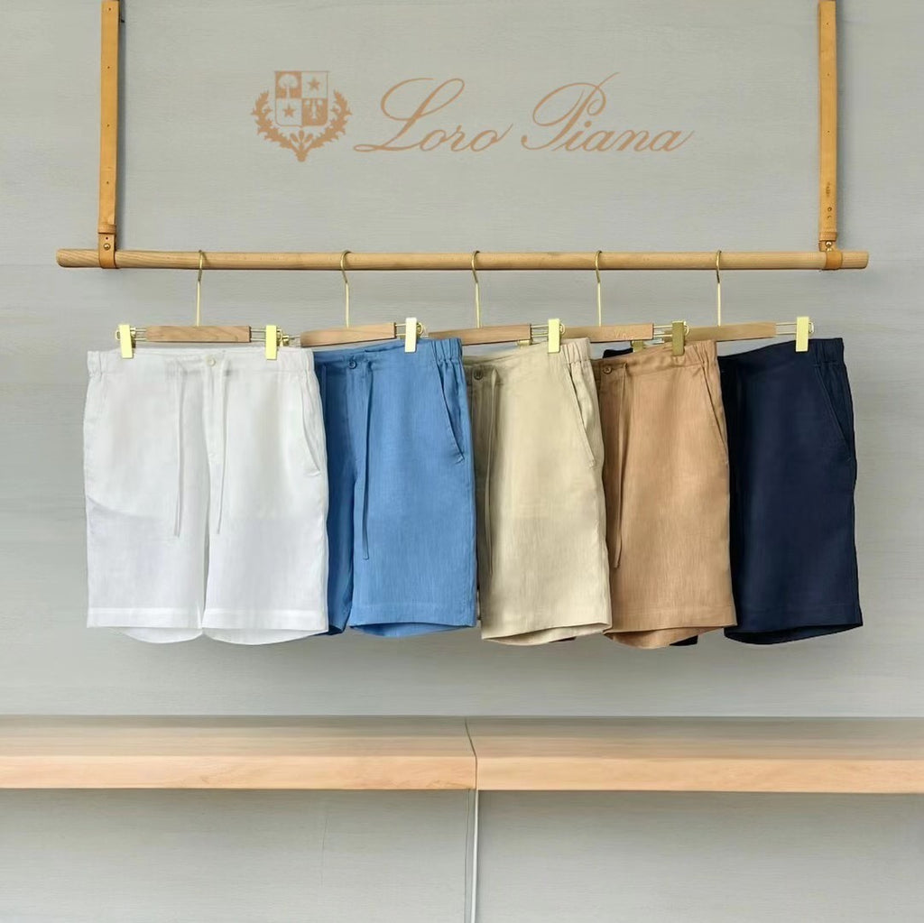 Loro Piana Men's Spring And Summer Trend Fashion Mid-waist Tie Shorts Linen Solid Color Casual Pants Ngvp #8163