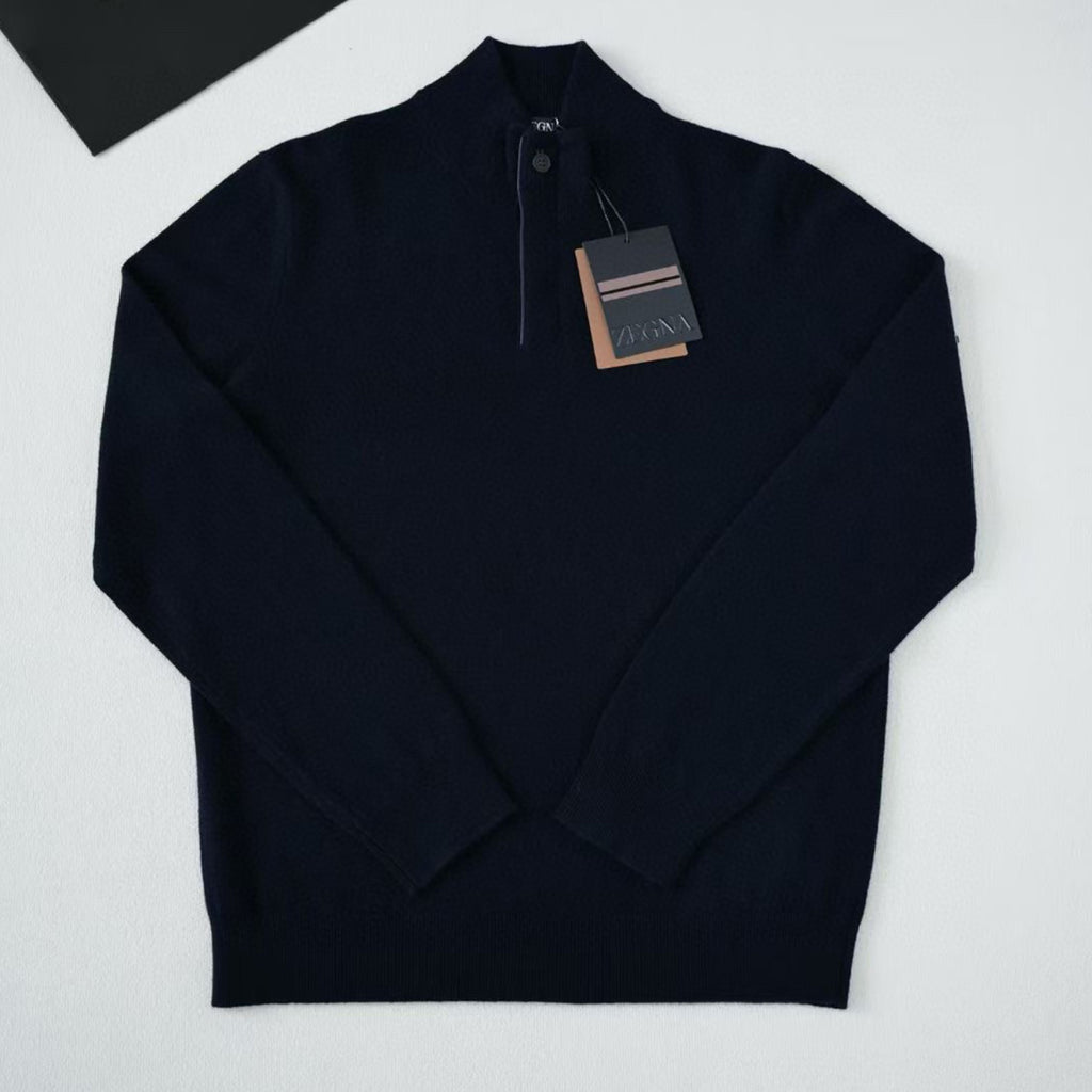Ermenegildo Zegna Deep Foliage Mélange Color Oasi Cashmere Zipper Penguin Collar Sweater Men's Luxury Knitted Sweater Autumn And Winter Bottom Warm Fashion Trend Knitting Ngvp #2451