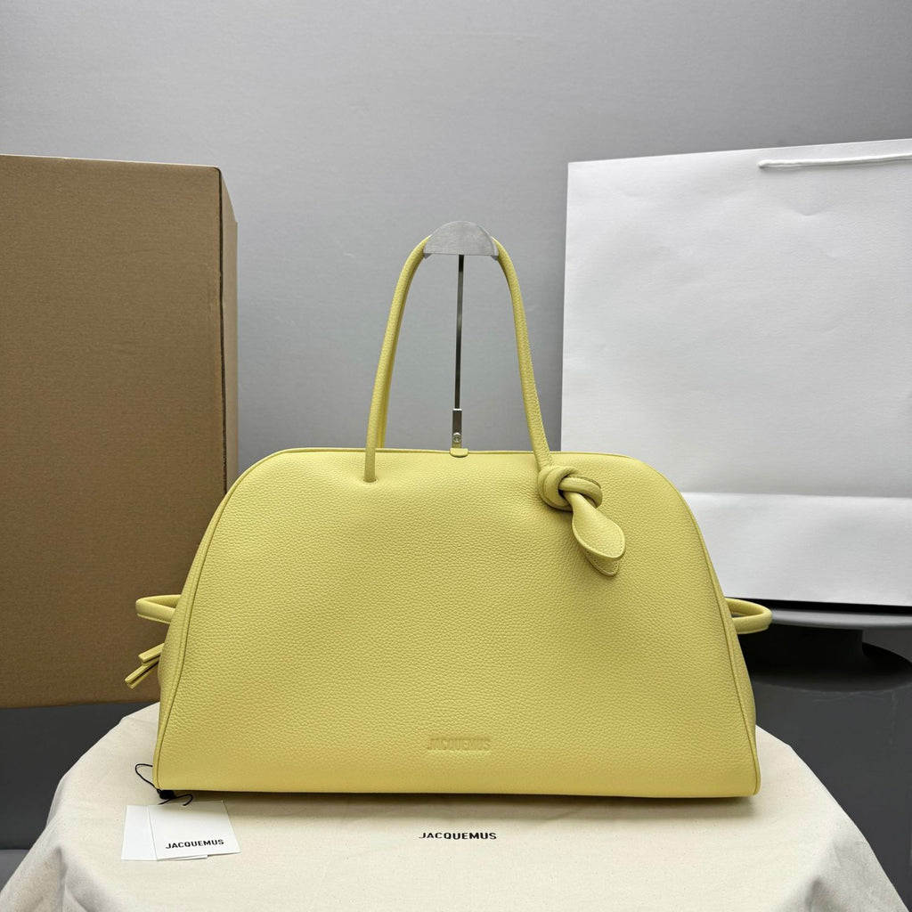 Jacquemus Le Turismo Women's Solid Bow Detail Zipper Closure Grained Leather Bowling Bag Tote Bags #75167