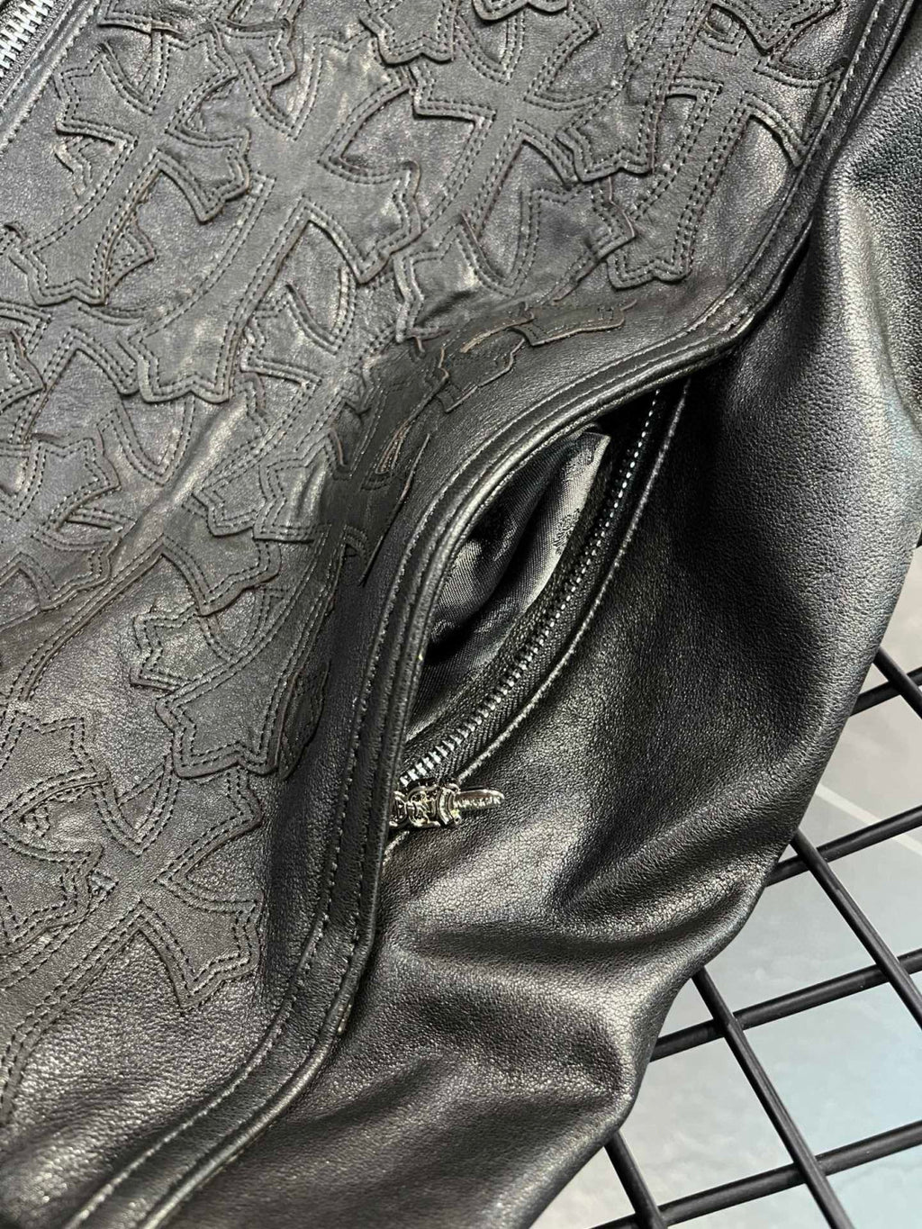 Chrome Hearts Men's Spring/Summer Dark Logo Leather Zipper Sleeveless Waistcoat Vest Jacket #98936