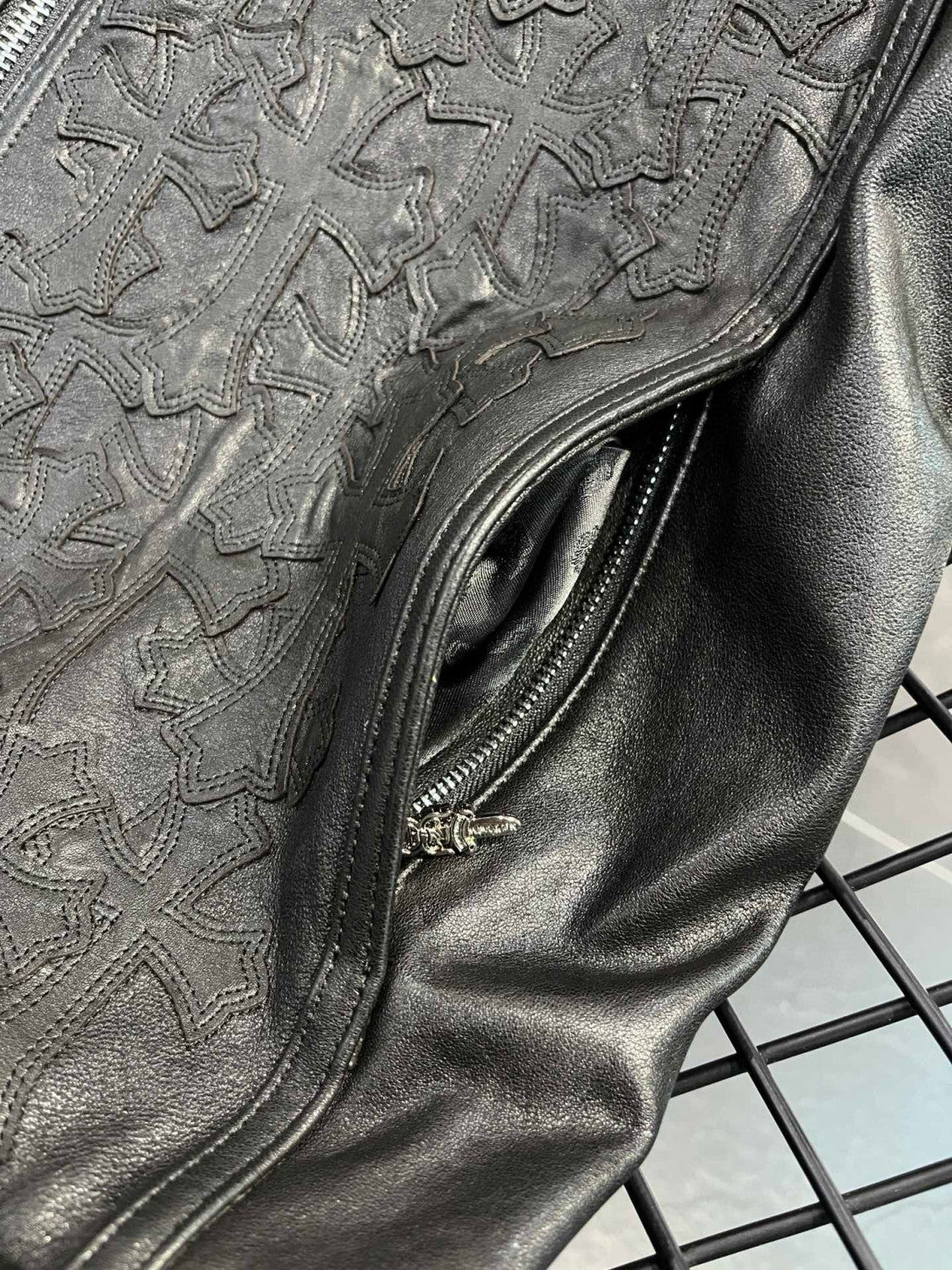 Chrome Hearts Men's Spring/Summer Dark Logo Leather Zipper Sleeveless Waistcoat Vest Jacket #98936