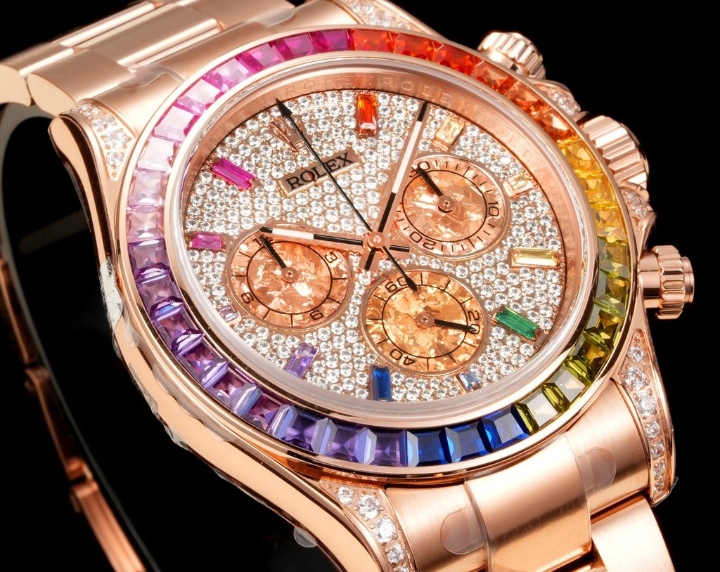 Rolex Men's Rainbow Diamond Bezel Automatic Mechanical Movement Steel Strap Watch #75365