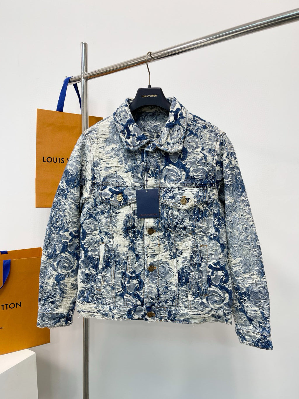 Louis Vuitton Men's Women's Spring And Autumn Cotton Denim Jacquard Embroidered Flower Denim Jacket Lapel Casual Jacket #99381