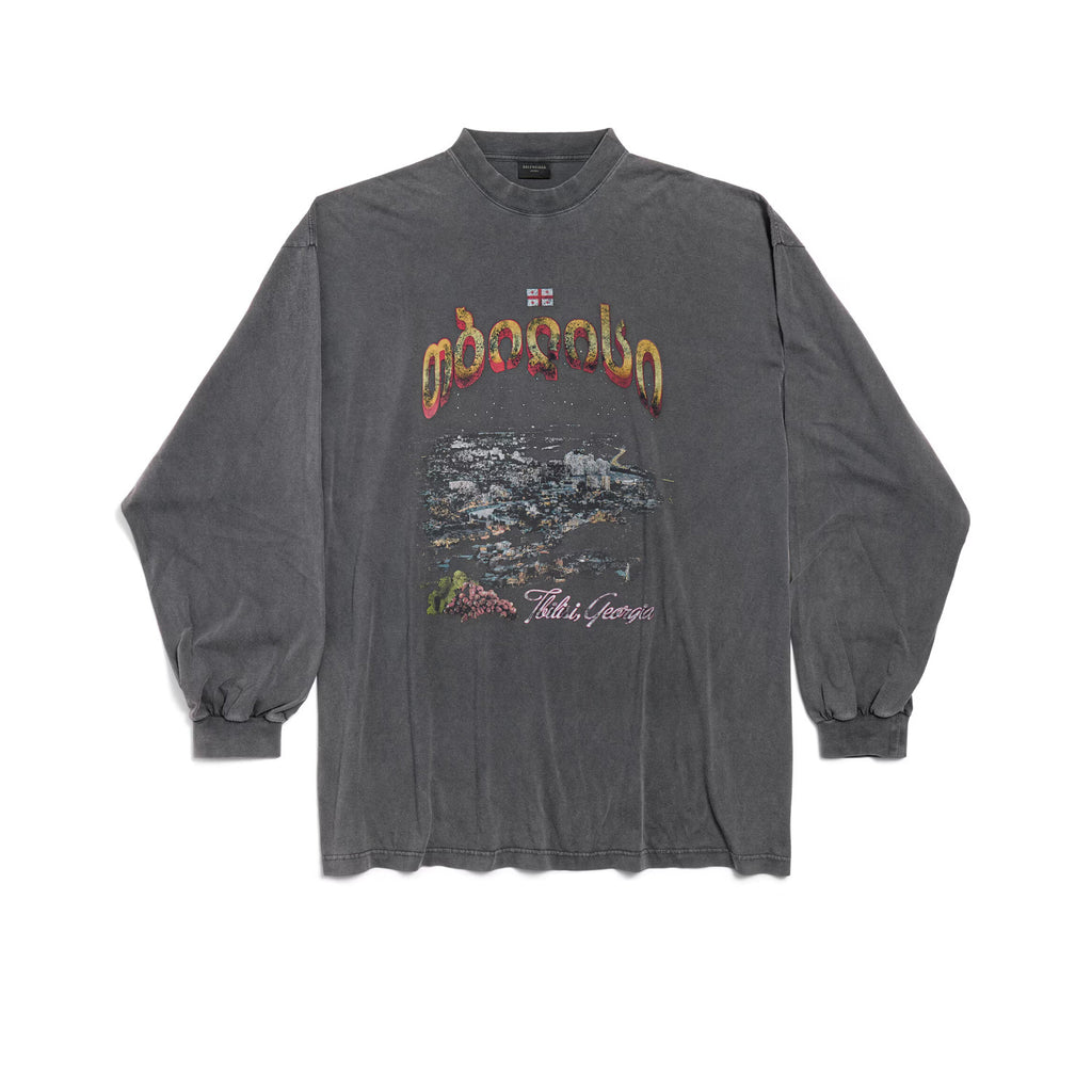 Balenciaga Men's Summer Letter Printed Round Neck Loose Faded Tbilisi Long Sleeve Short Sleeve T-Shirt Ngvp #1156