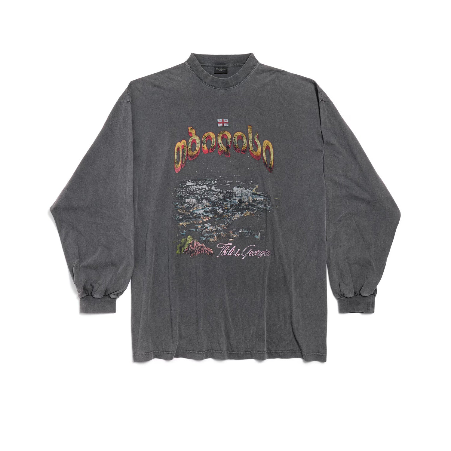 Balenciaga Men's Summer Letter Printed Round Neck Loose Faded Tbilisi Long Sleeve Short Sleeve T-Shirt Ngvp #1156