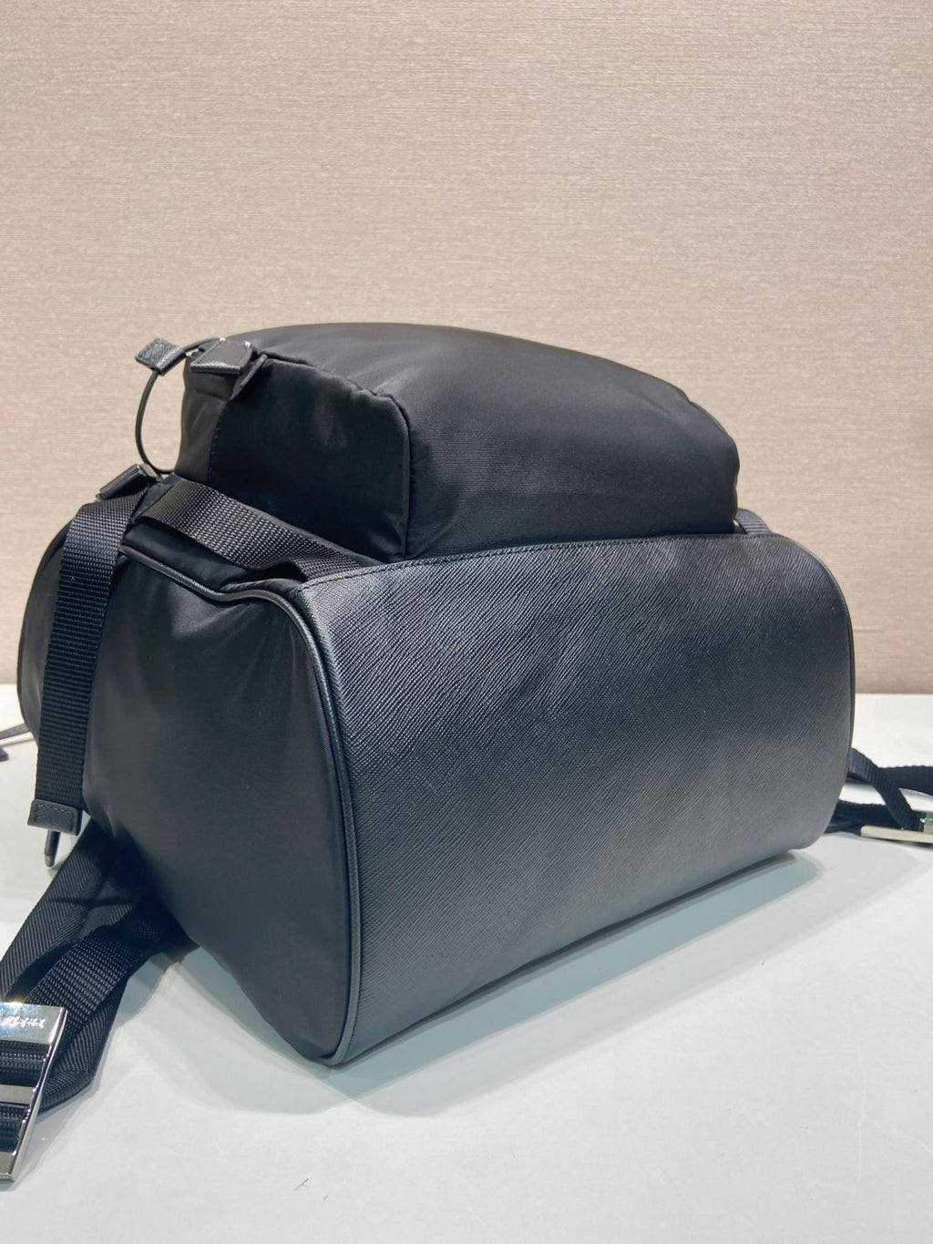 PRADA Black Re-nylon And Saffiano Leather Backpack #379110