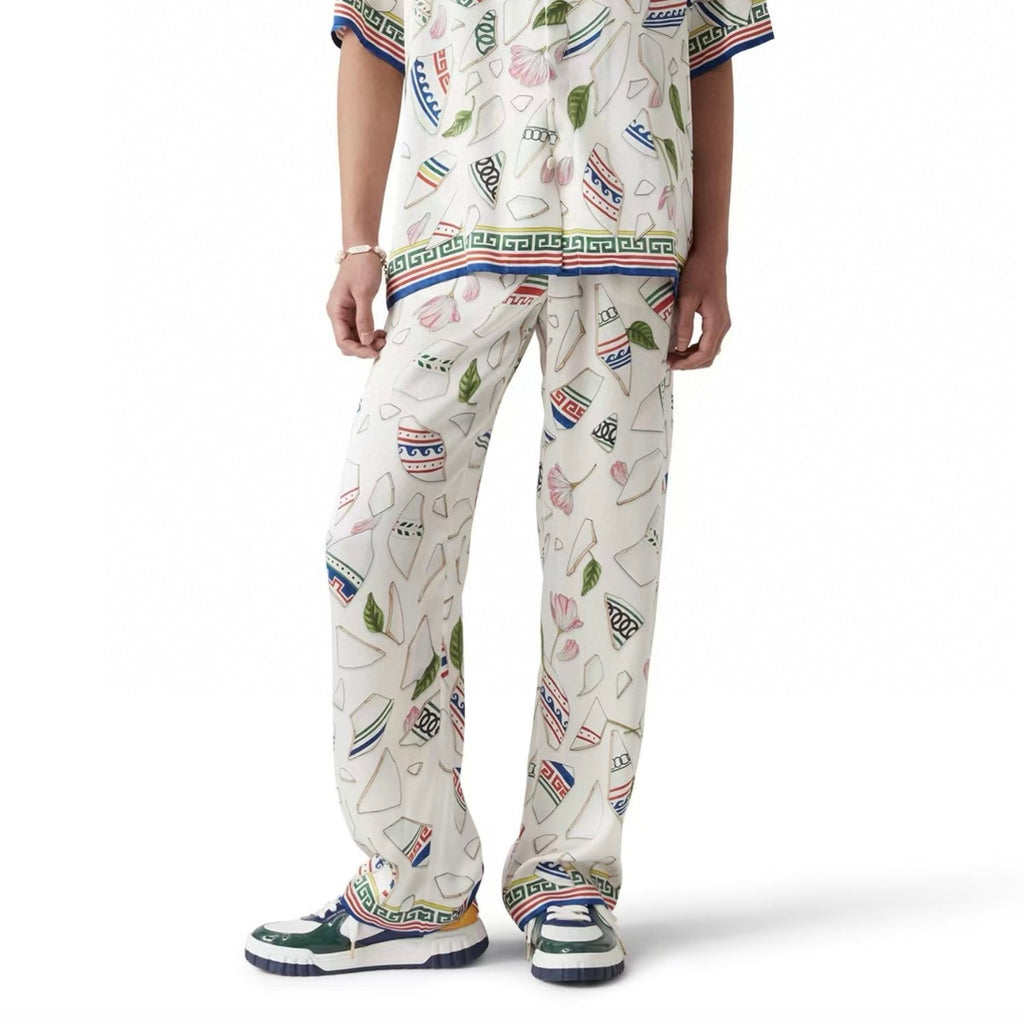 Casablanca Men's Women's Summer Pattern Printed Silk Casual Trousers Pants Ngvp #9924