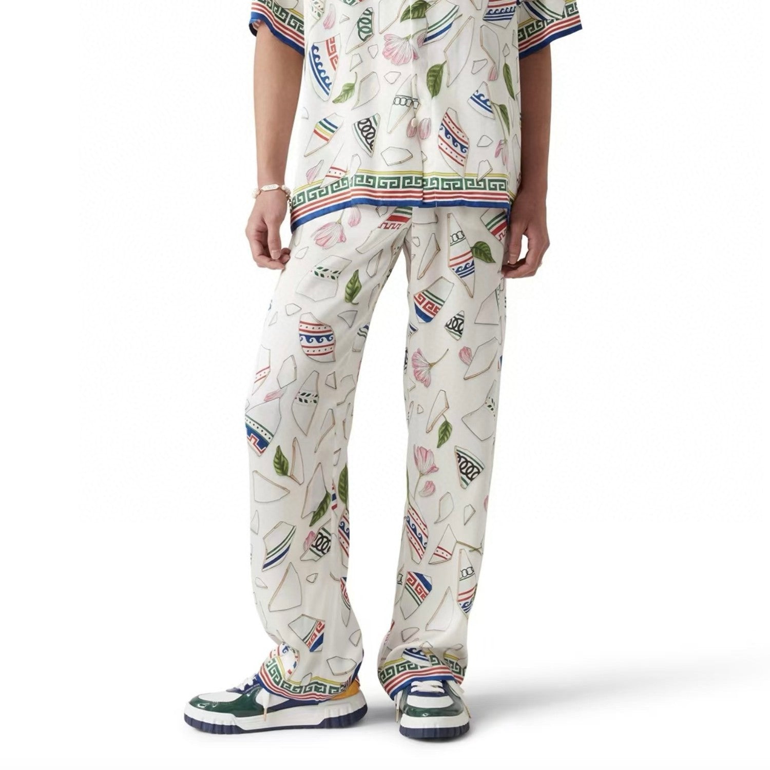 Casablanca Men's Women's Summer Pattern Printed Silk Casual Trousers Pants Ngvp #9924