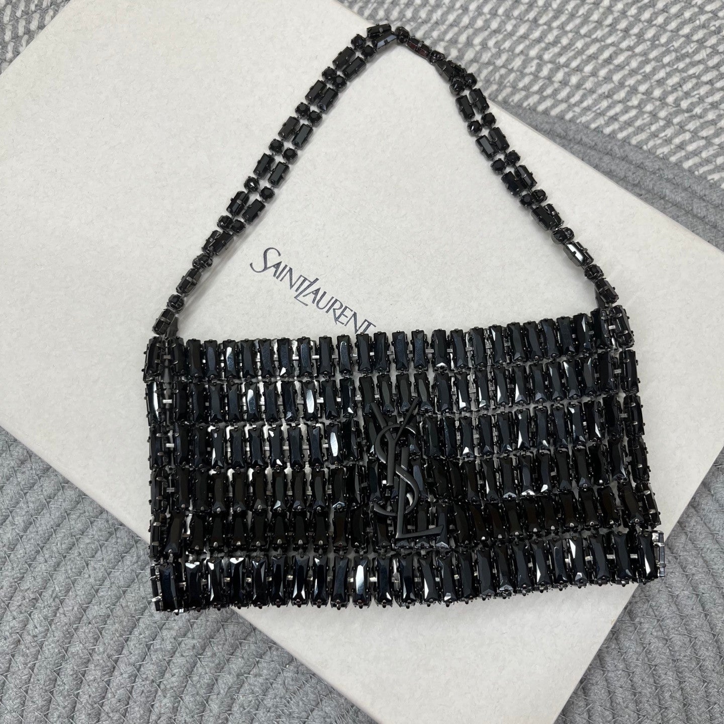 SAINT LAURENT Women's EVENING Crystal-Inspired Handbag Bag Limited Edition Sparkling Crystal Clutch Mini Chain-Strap Underarm Tote Bags #193642