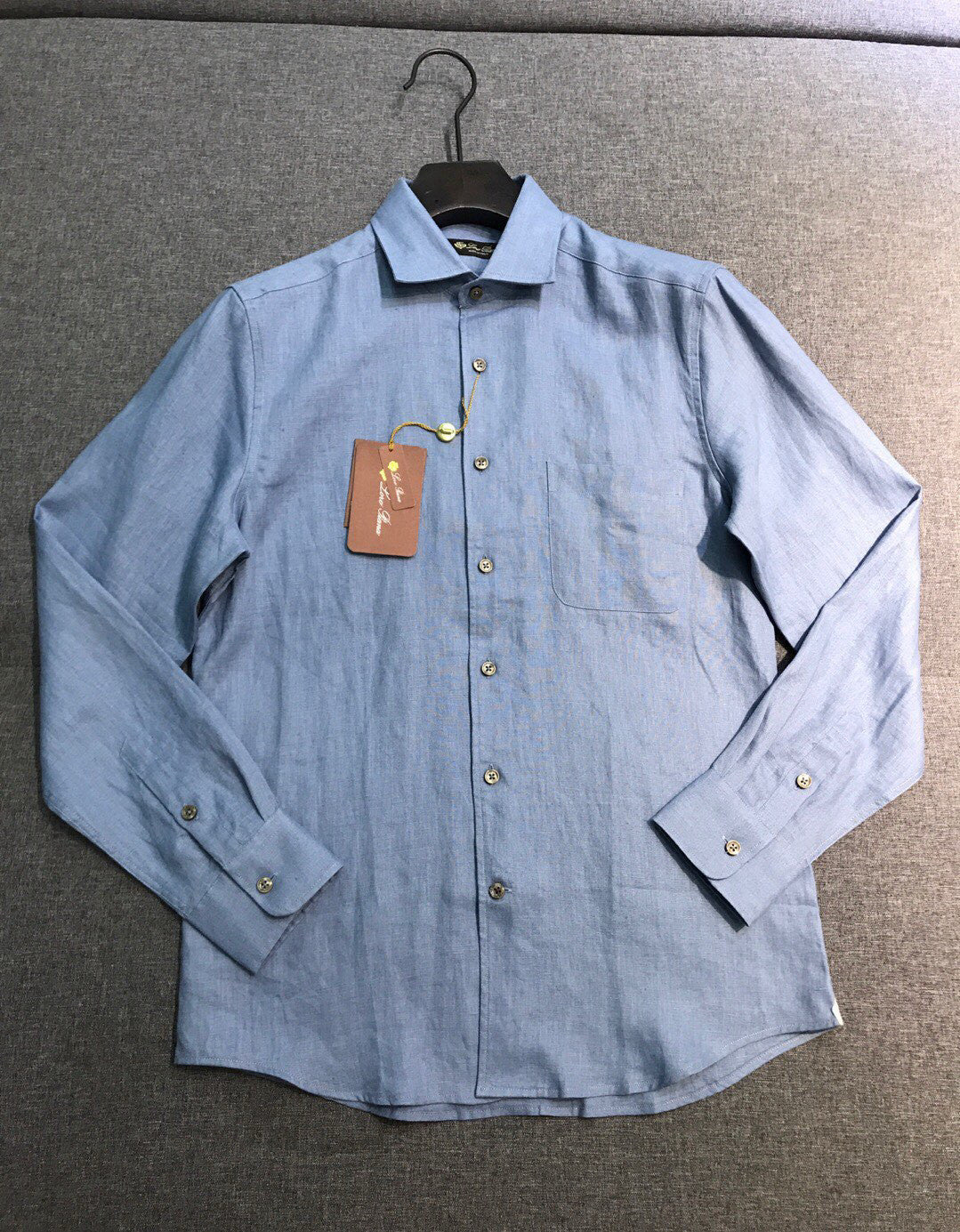 Loro Piana Men's Spring/Fall Fashion Classic Solid-Color Collared Single-Button Linen Shirt #78636