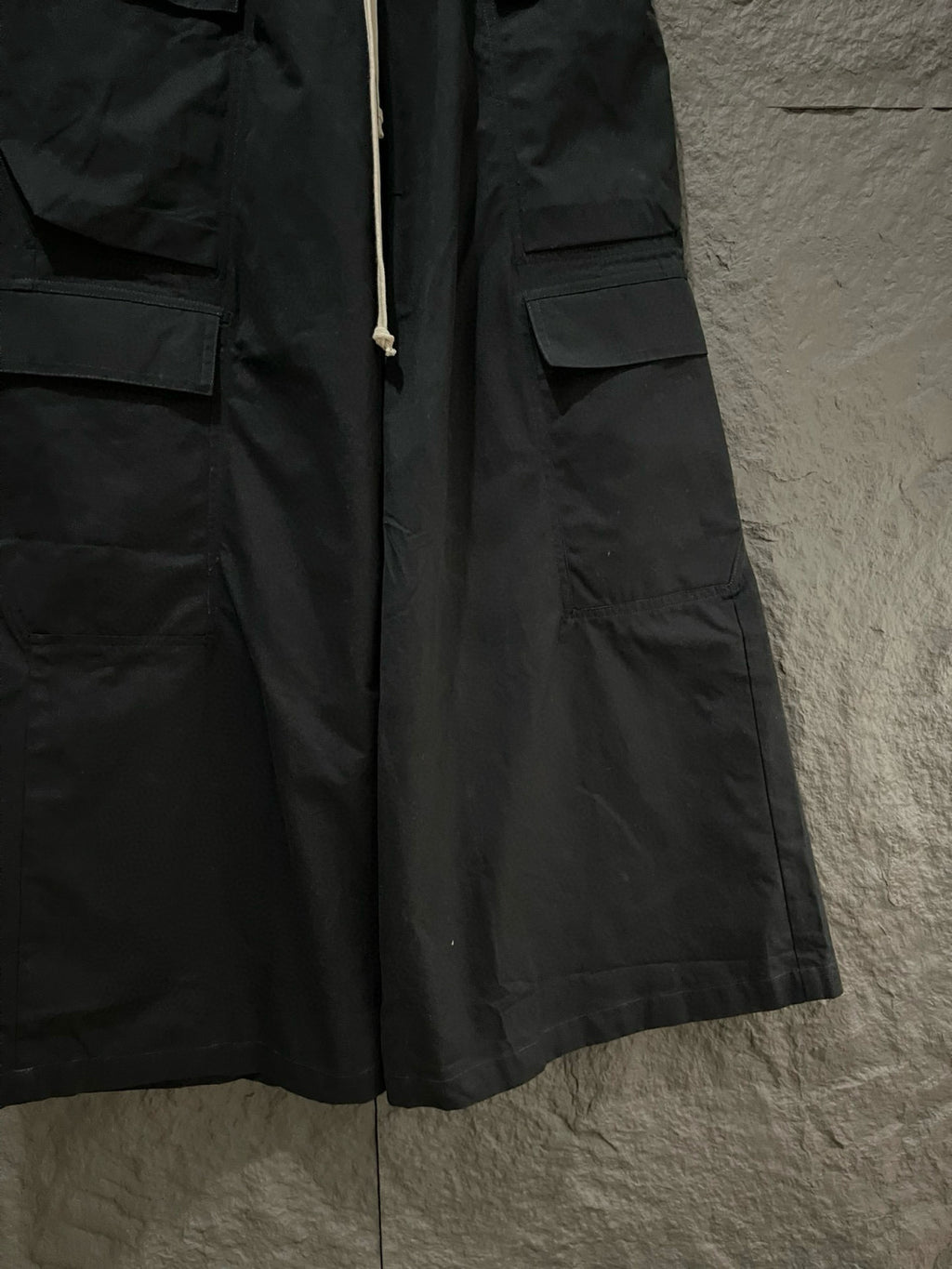 Rick Owens Men's Spring & Fall Black Multi-Pocket Drawstring Zipper Wide Leg Flared Pants #76955