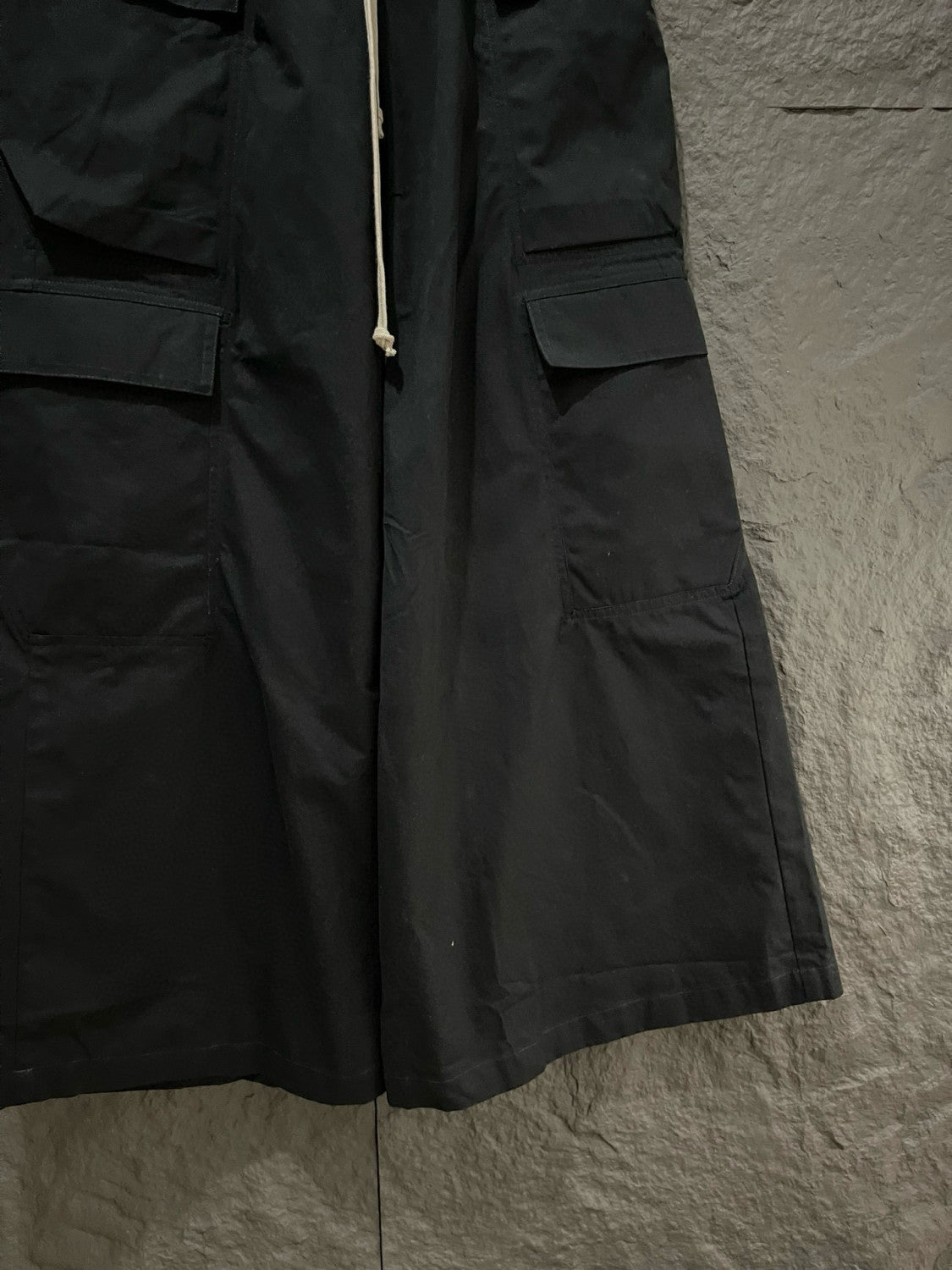 Rick Owens Men's Spring & Fall Black Multi-Pocket Drawstring Zipper Wide Leg Flared Pants #76955