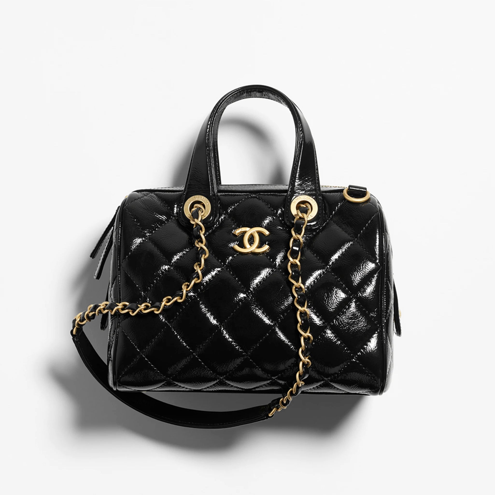 Chanel Women's Solid Color Lacquered Grained Calfskin Handbag Shoulder Bag Bowling Bags #77763