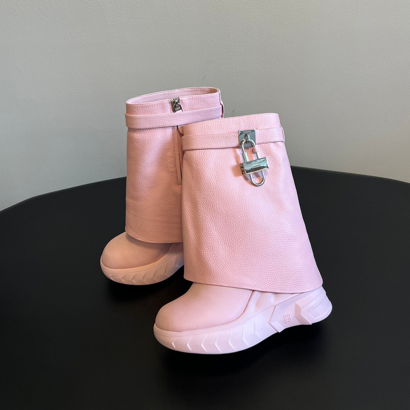 Givenchy Women's Fall/winter Fashion Classic Solid Color Round Toe Calfskin Mid Calf Boots With Thick Soles And Grain Leather Texture Shoes #79256