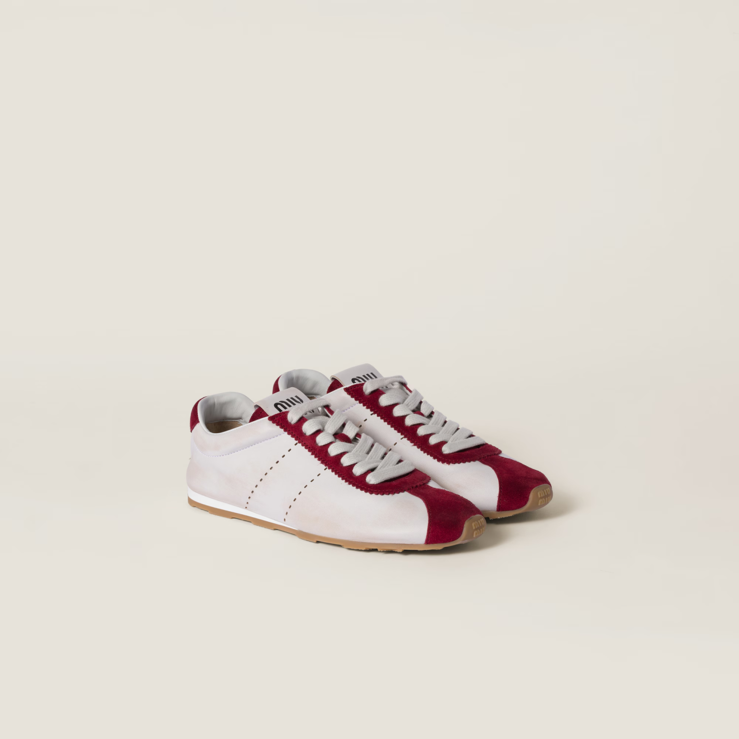 MiuMiu Women's Plume Nappa Leather and Suede Sneakers Four Seasons Round Toe Lace Up Solid Color Low Derby Shoes Casual Shoes #81347