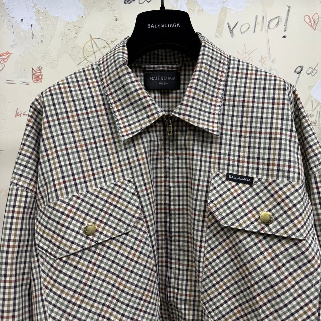 Balenciaga Men's And Women's  Fall/winter Fashion Casual Collared Zipper Plaid Shirt Style Oversized Jacket #79556