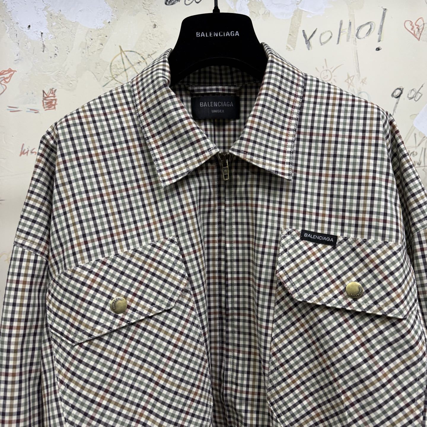 Balenciaga Men's And Women's  Fall/winter Fashion Casual Collared Zipper Plaid Shirt Style Oversized Jacket #79556