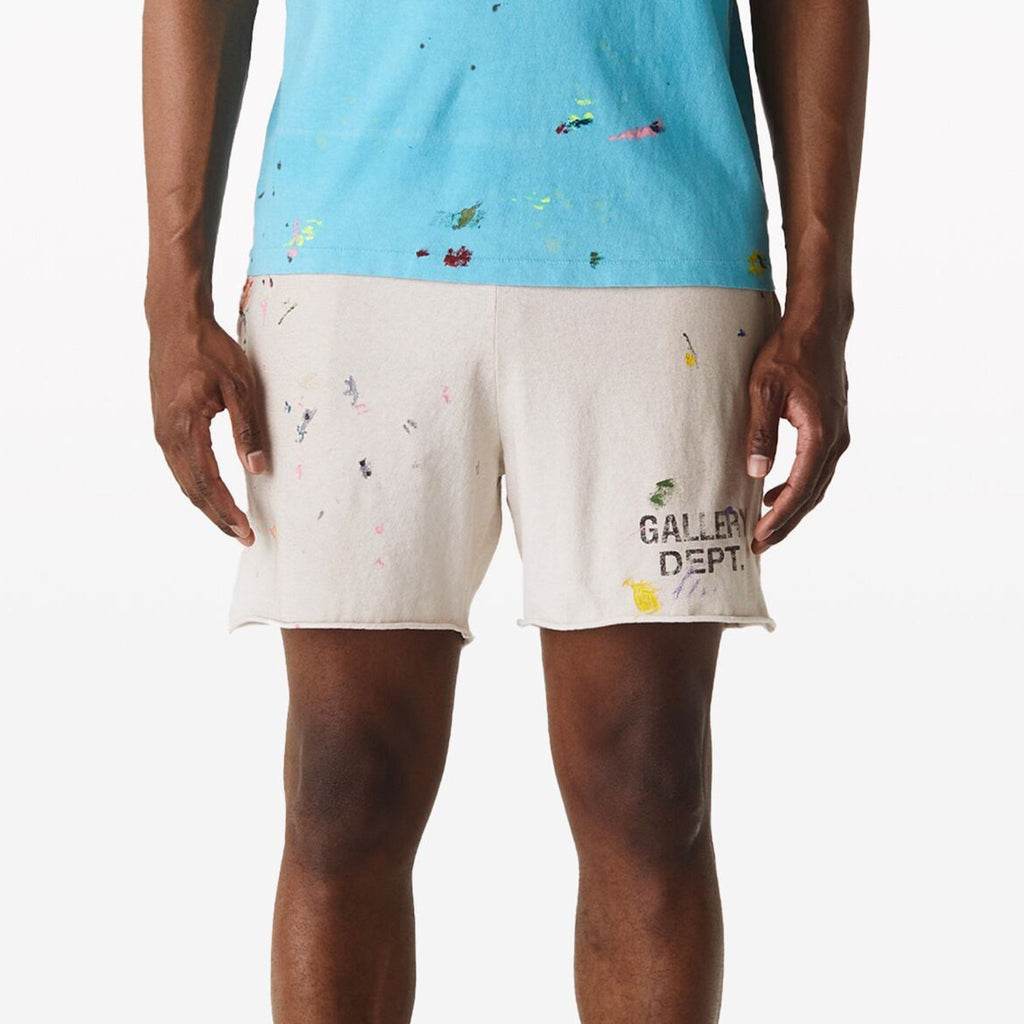 Gallery Dept Men's And Women's Splashed Ink Graffiti Rice White Shorts Retro Fashion High Street Trend Casual Elastic Waist Drawstring Shorts Pants Ngvp #9237