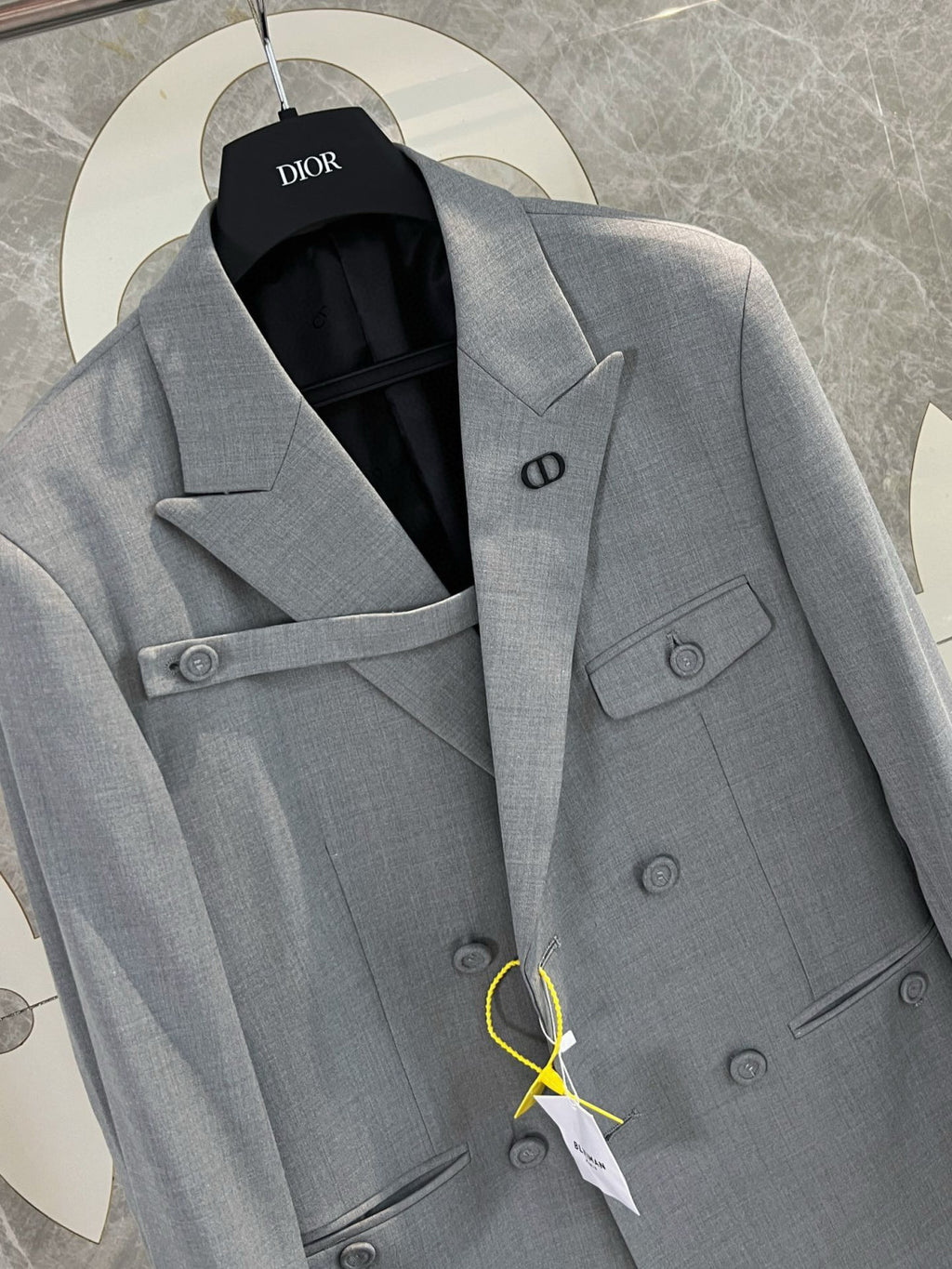 Men's Spring and Autumn Gray Double Breasted Long Sleeve Suit Jacket Blazer Embroidered Logo Suit Pants Set #99926