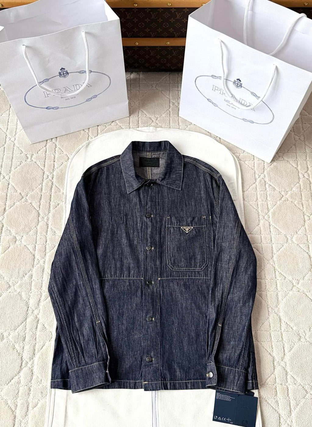 Prada Men's Spring Autumn Triangle Label Logo Solid Colour Single Breasted Long Sleeve Denim Jacket #76865