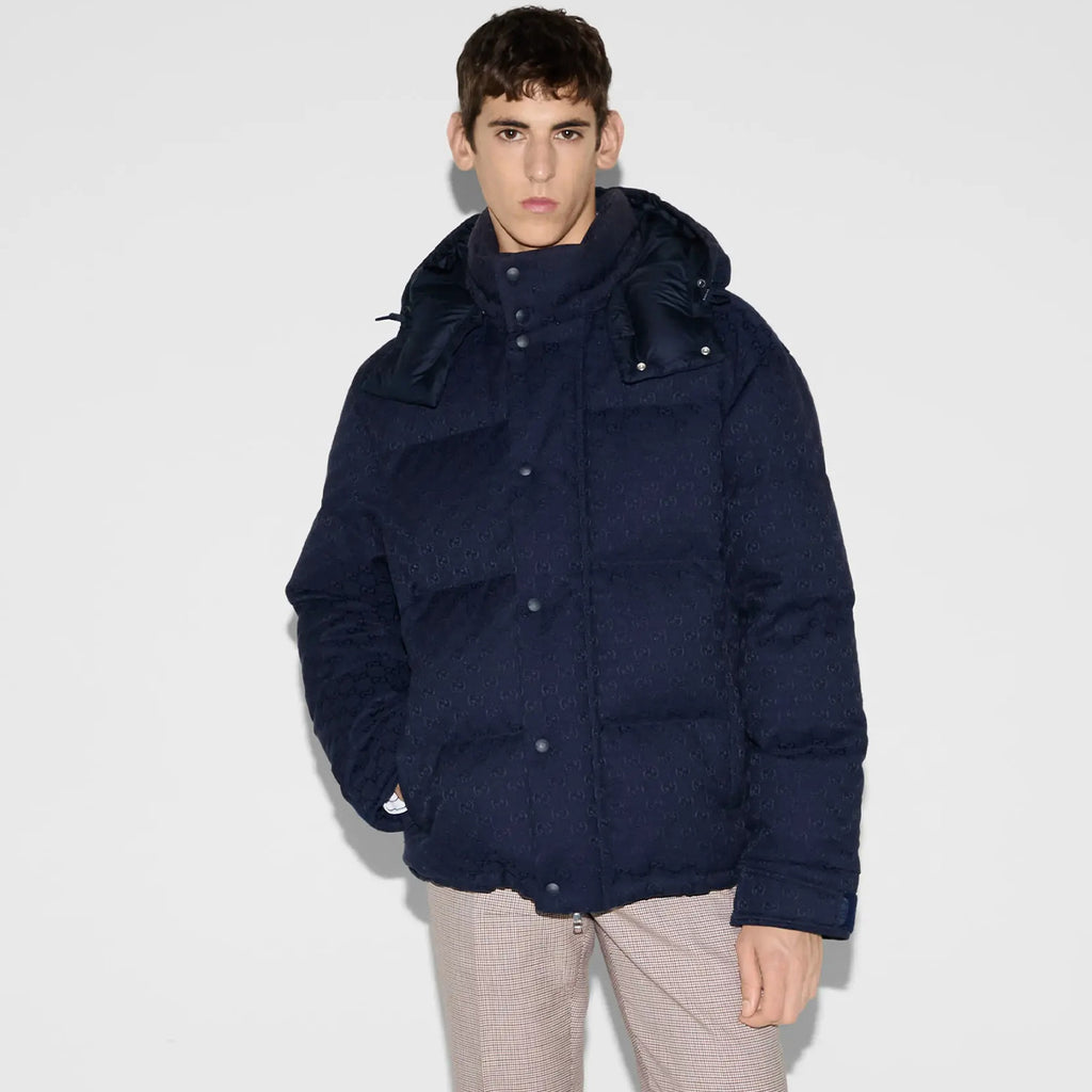 Gucci Men's Spring and Autumn Winter GG Full Print Canvas Zipper Detachable Hood Solid Color Long Sleeve Down Jacket #81753