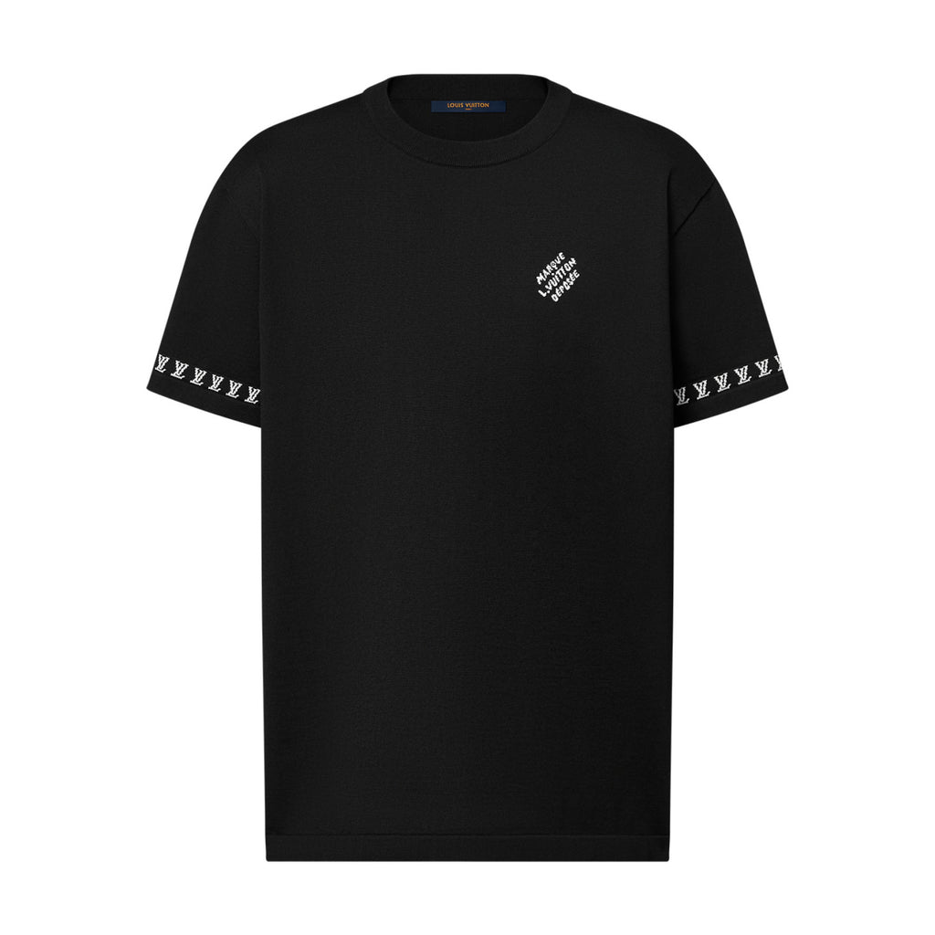 Louis Vuitton Men's Summer Black Cotton Jersey Fabric Round Neck Short Sleeve T-shirt #98962