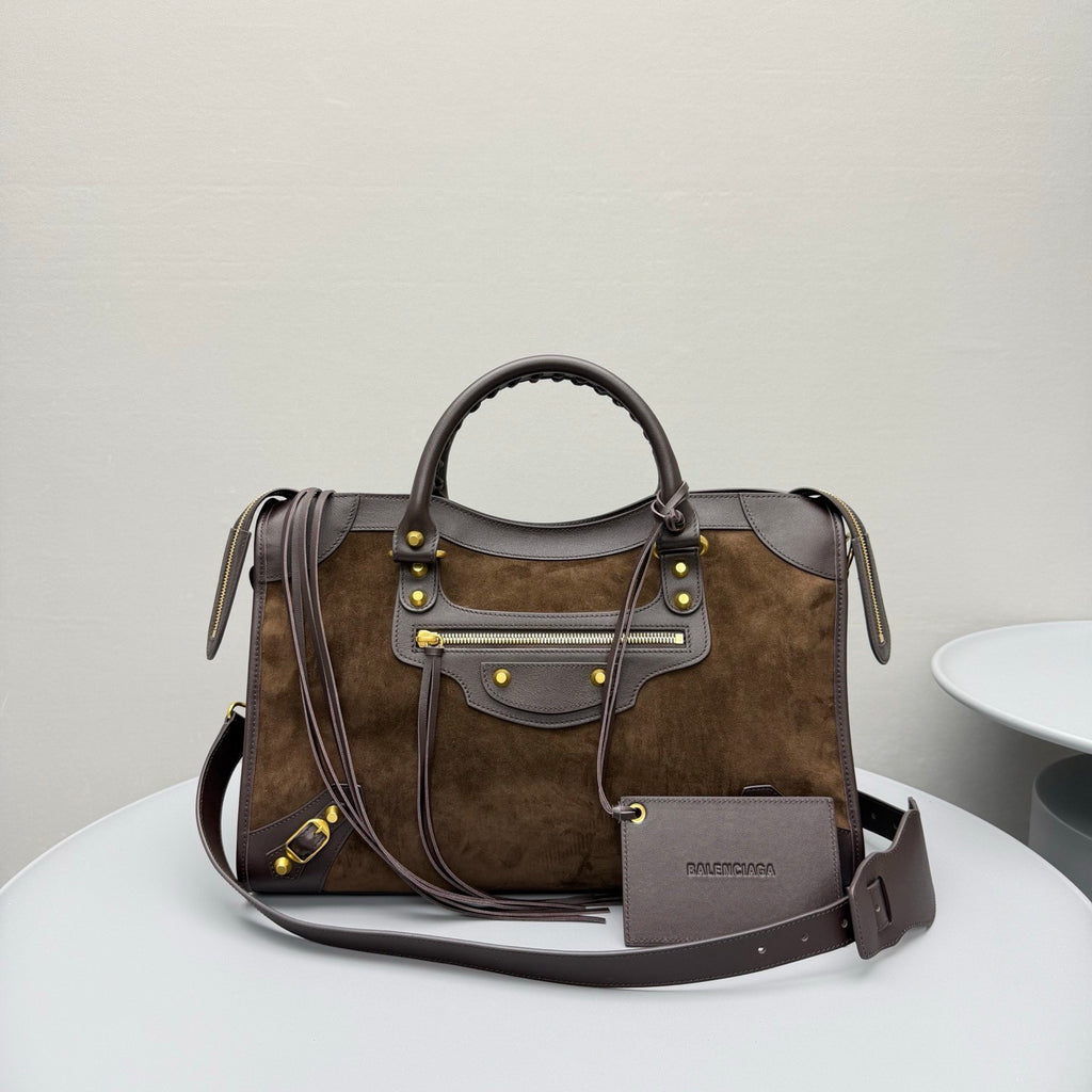 Balenciaga Le City Medium-sized Handbag: Suede Studded girly Bag Large Capacity Suitable Shoulder Bag Tote Crossbody Bags #84136A