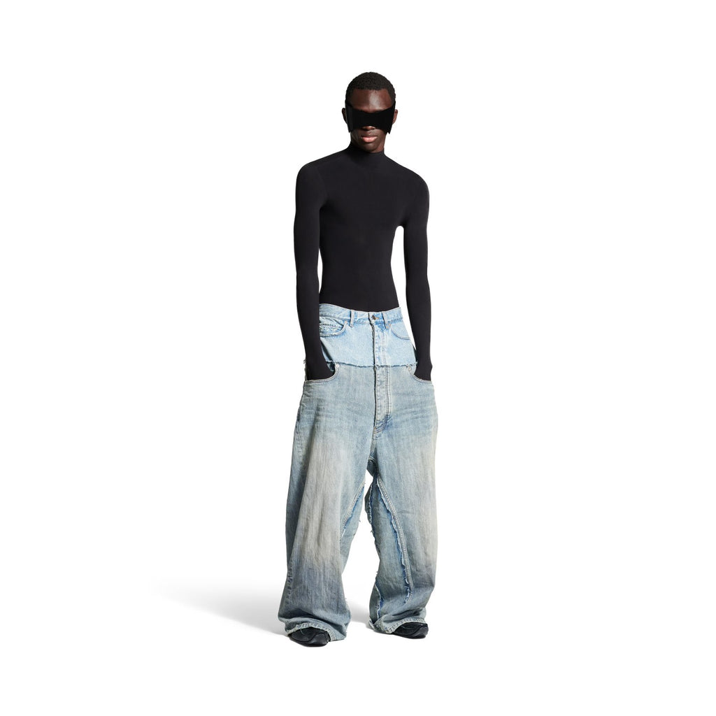 Balenciaga Men's Women's Old Spliced Pocket Cotton Casual Blue Baggy Straight Jean Pants Ngvp #9464