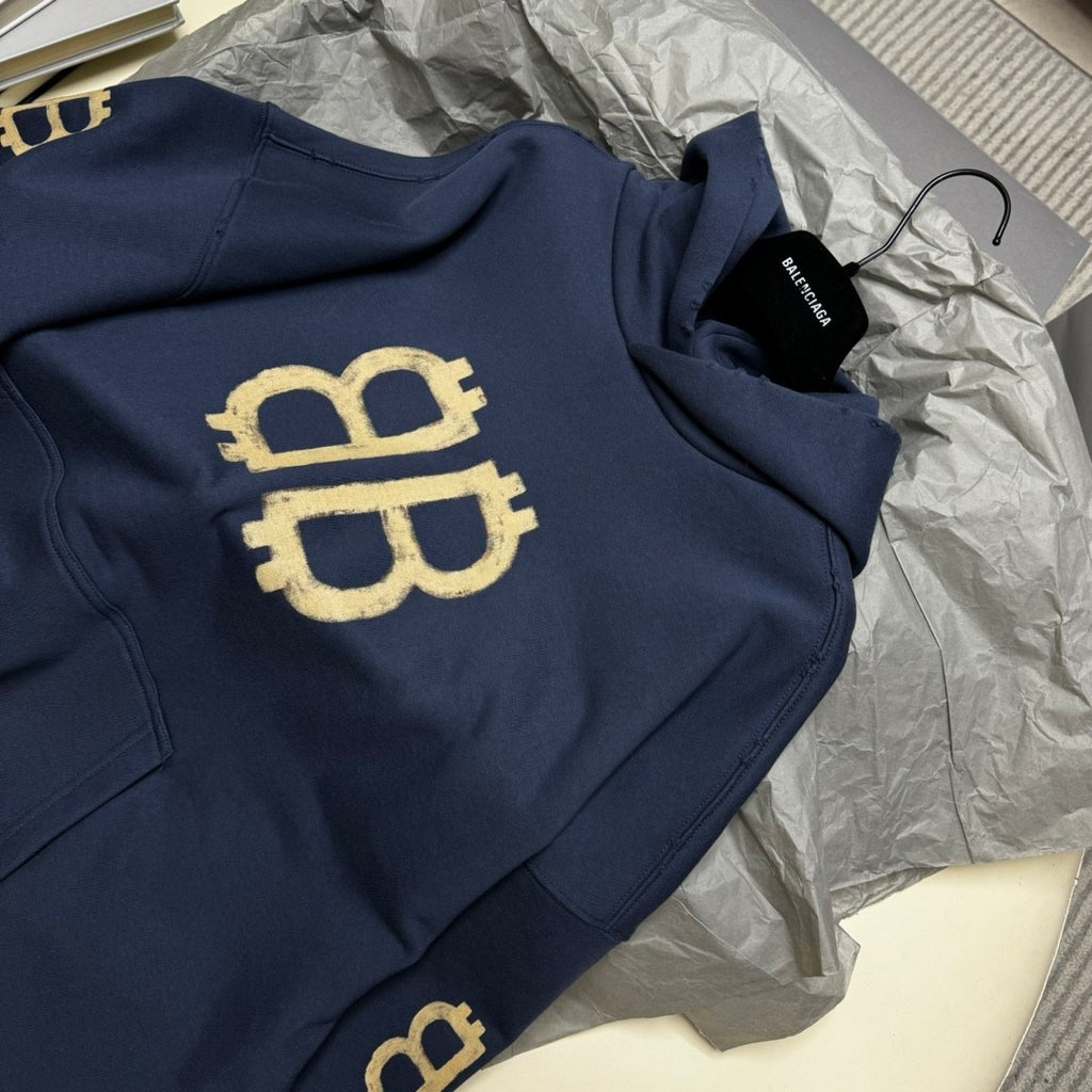 Balenciaga Men's Spring And Autumn Bitcoin Printed Logo Hooded Sweatshirt Fashion High Street Trend Long Sleeve Top Pullover Hoodies #73136