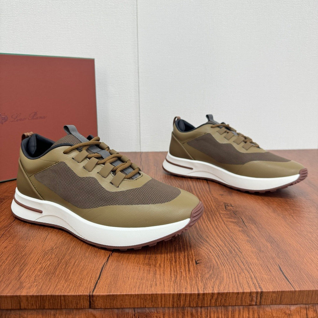 Loro Piana Week End Walk Men's Spring Summer Colour Block Mesh Patchwork Cowhide Low Top Lace Up Casual Shoes #76892