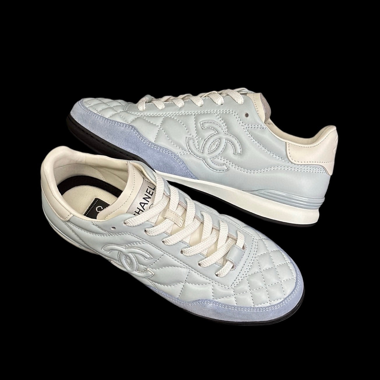 Chanel Women's Solid Color Round Toe Leather Low Top Lace-Up Sneakers Shoes #77416