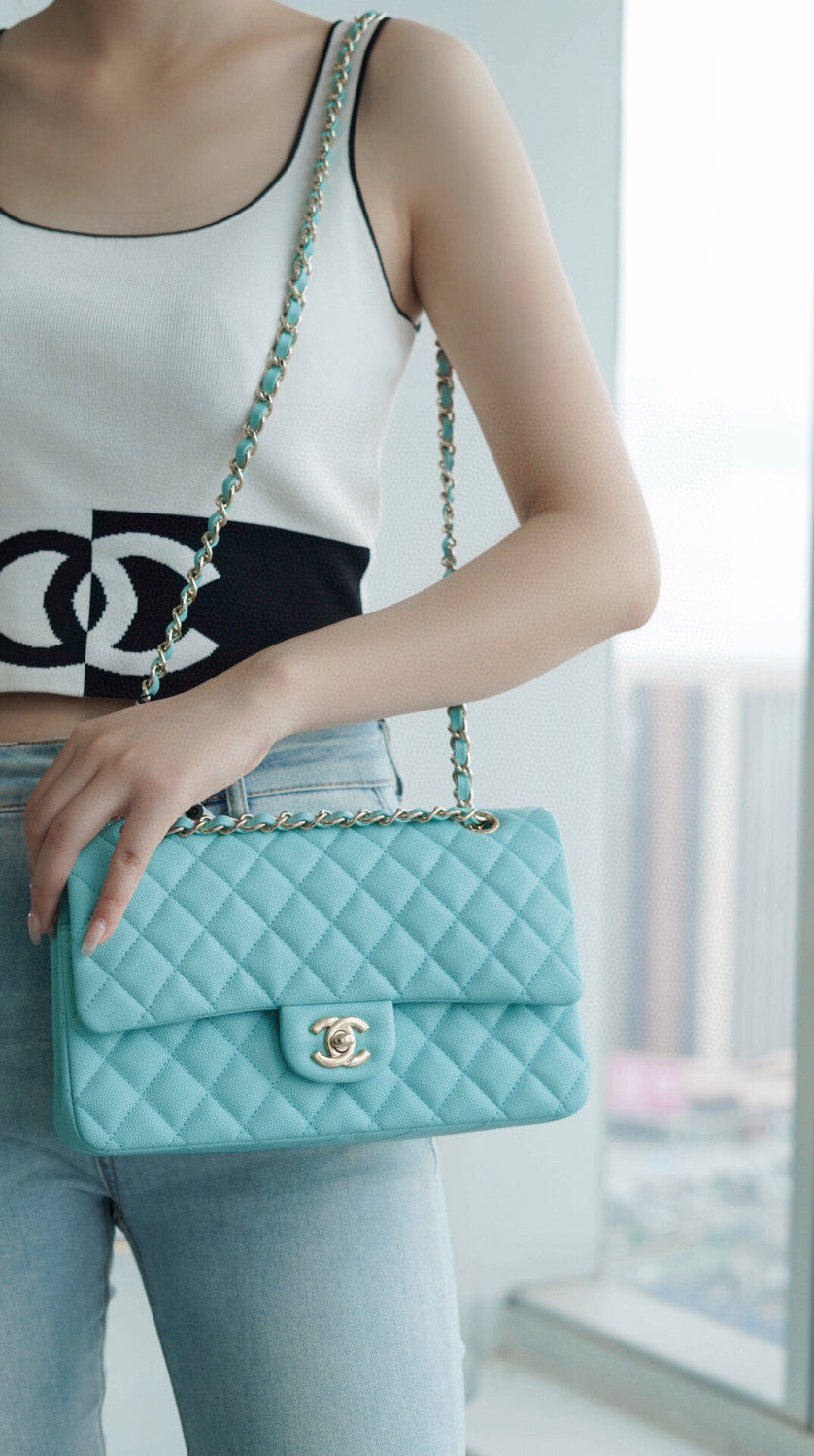 Chanel Women Classic Flap Solid Color Particle Embossed Calfskin Chain Bag Mouth Cover Bag Casual Shoulder Bags CF #71675