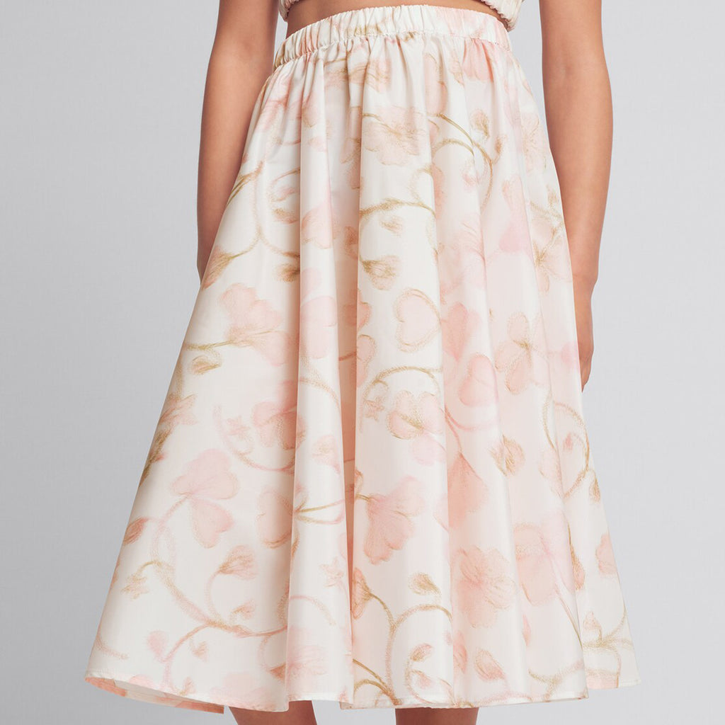 Dior Kid's Summer Floral Print Short Chiffon Top Casual Long Half-body Skirt Set #31315