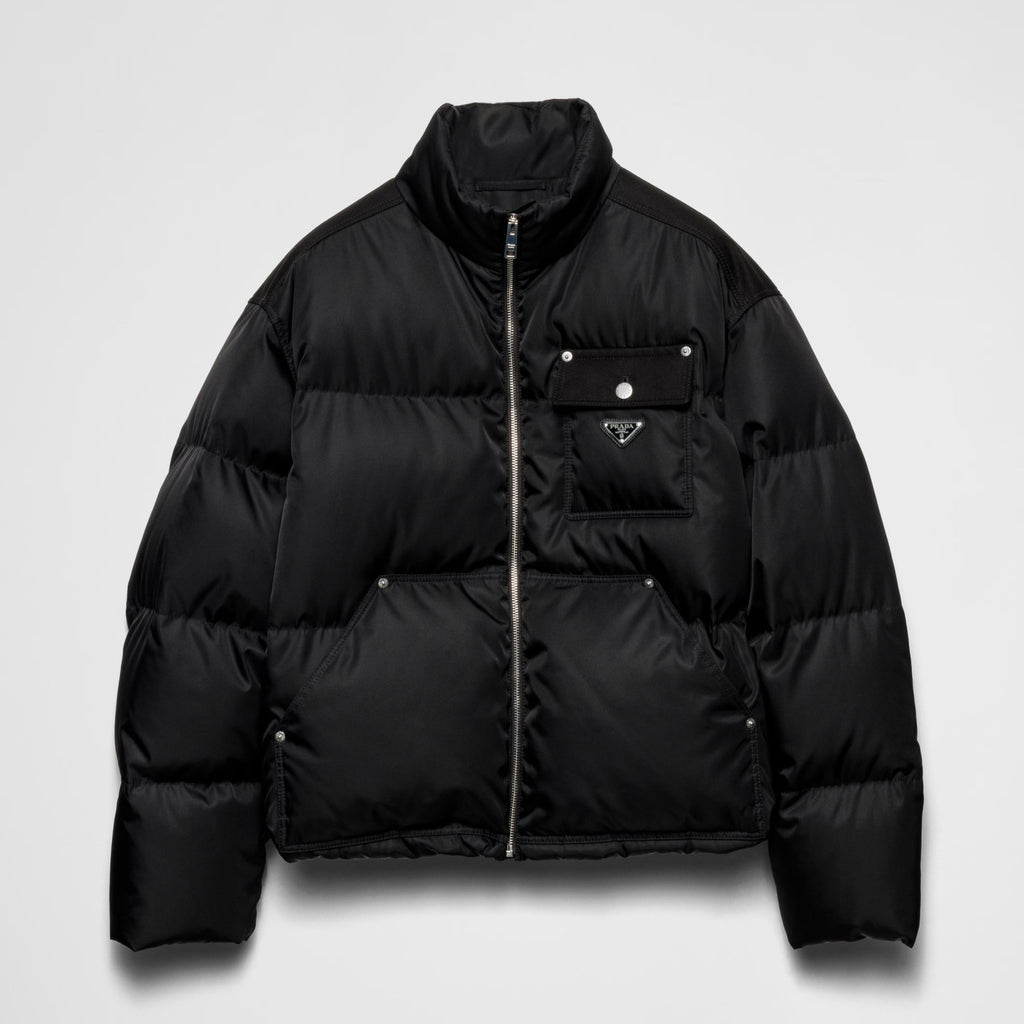 Prada Men's Autumn and Winter Solid Color Standing Collar Fit Zipper Long Sleeve Nylon Puffer Down Jacket #73889