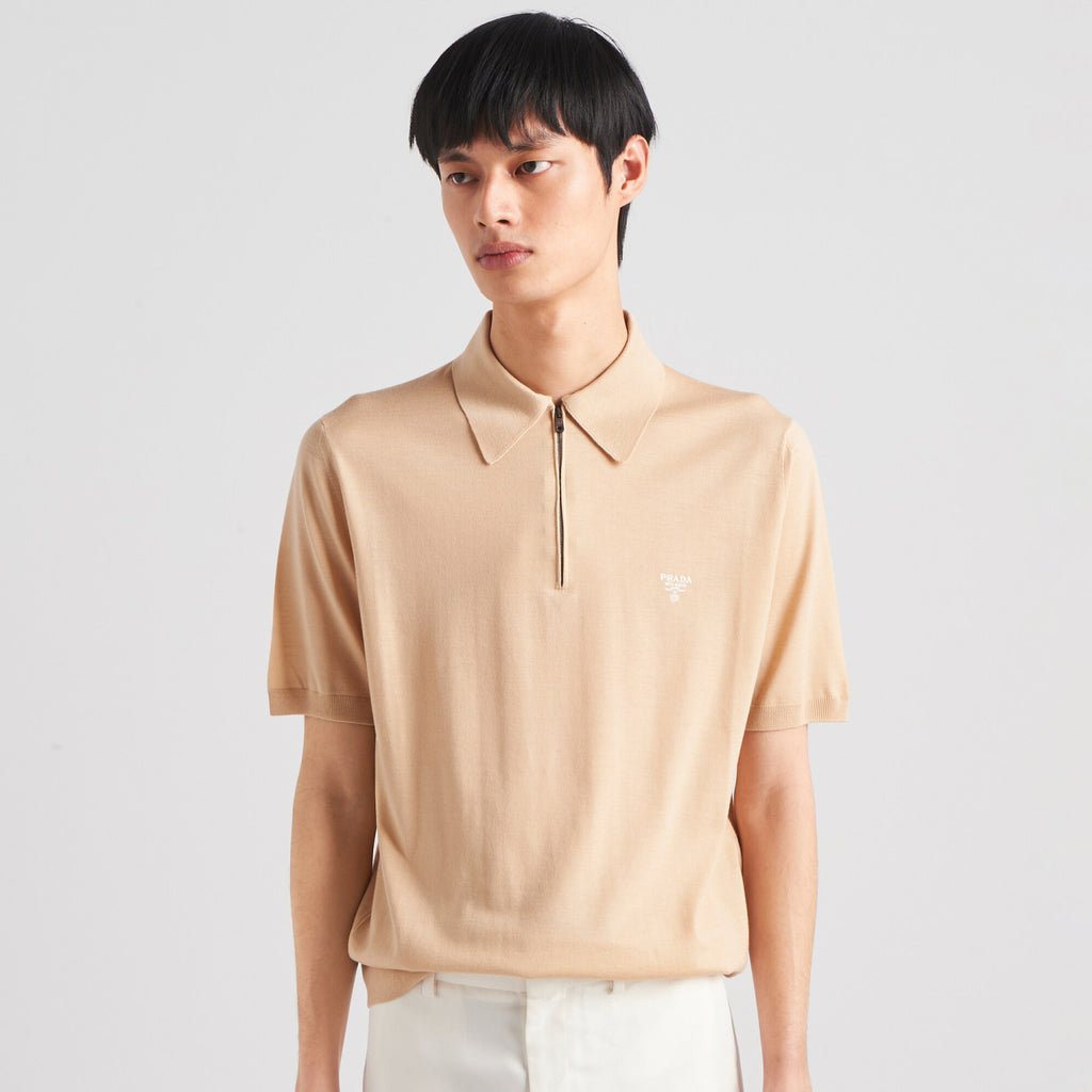 Prada Men's Summer Solid Colour Zip Polo Neck Polyester Lapel Short Sleeve T-Shirt #76682