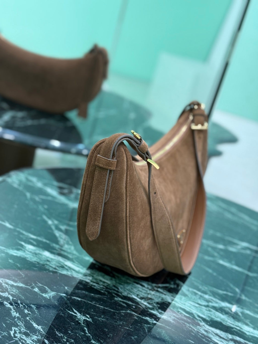 PRADA Classic Crescent Shape Suede Shoulder Bag Oversized Fit  Adjustable Handles Women's Handbag #81941L