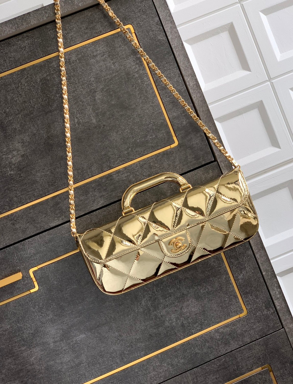 Chanel 25K Women's Classic Lattice Chain Shoulder Crossbody Bag Baguette Bag Calfskin Handbag #332609