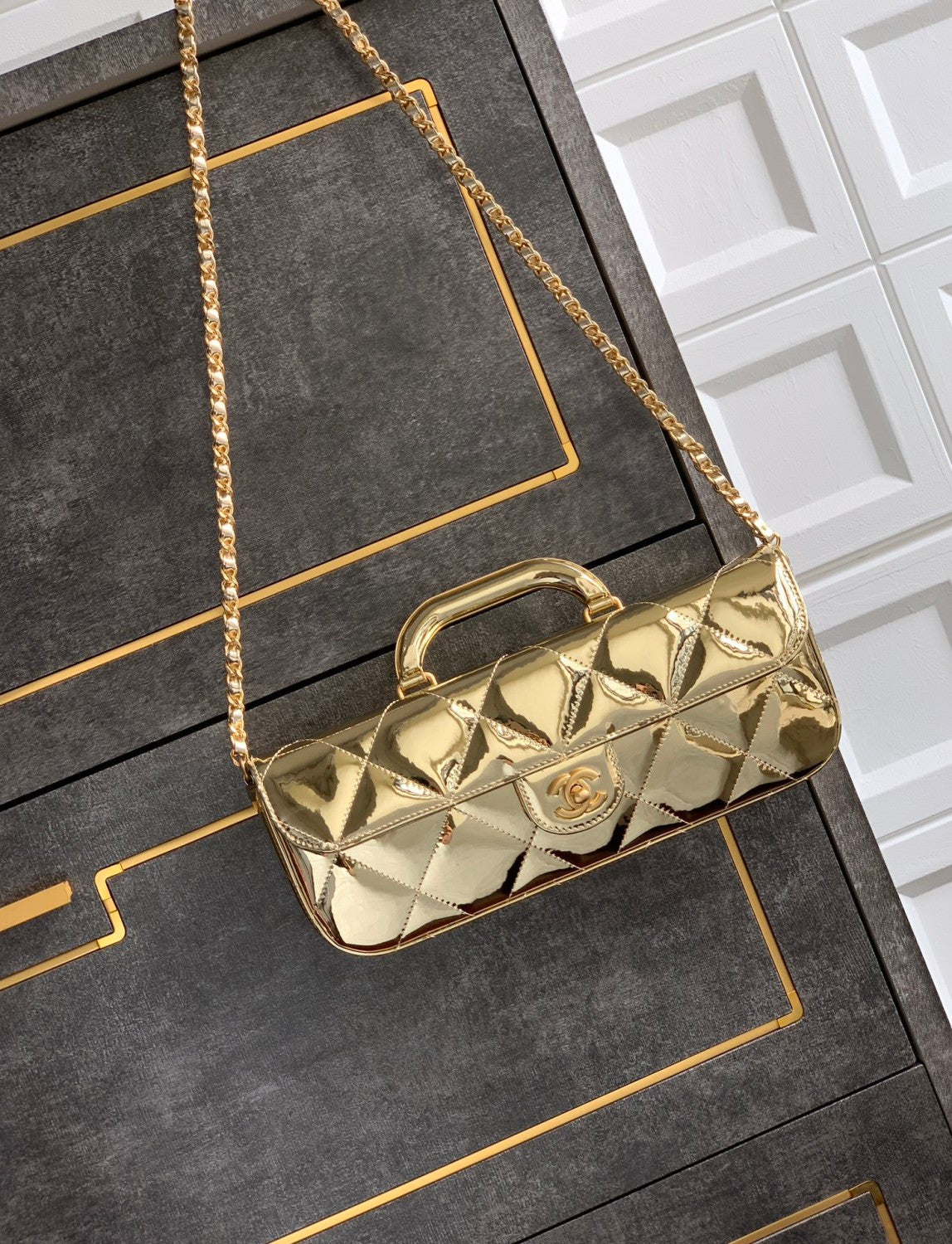 Chanel 25K Women's Classic Lattice Chain Shoulder Crossbody Bag Baguette Bag Calfskin Handbag #332609