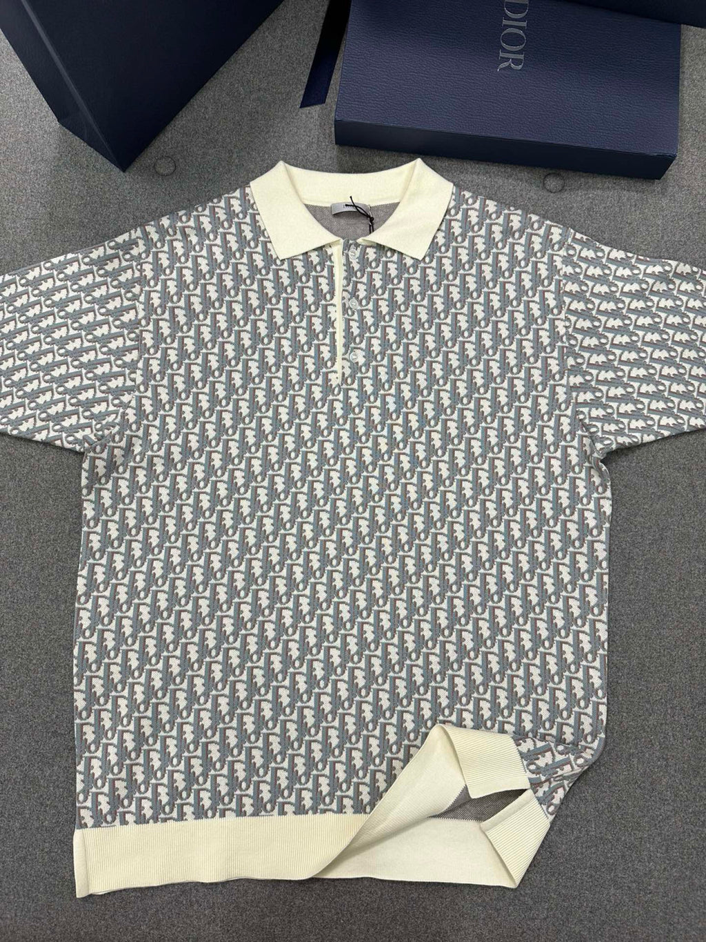 Dior Men's Summer Graphic All Over Print Polo Neck Straight Short Sleeve T-Shirt #99187