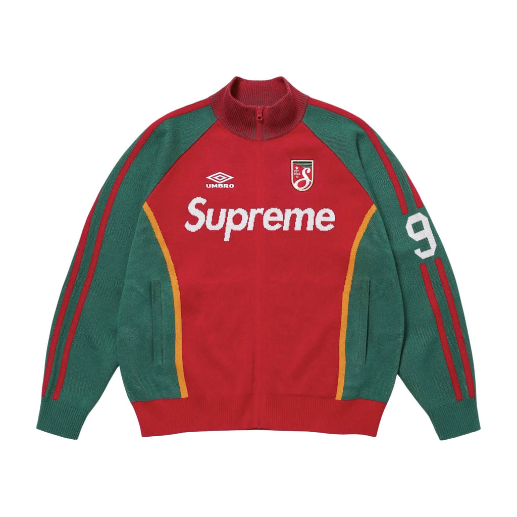 Supreme X UMBRO ZIP UP SWEATER Men's And Women's Spring And Summer Color-blocked Long-sleeved Knit Sweater With Embroidered Logo On The Chest Jacket And Casual Drawstring Shorts Set Suit #77888