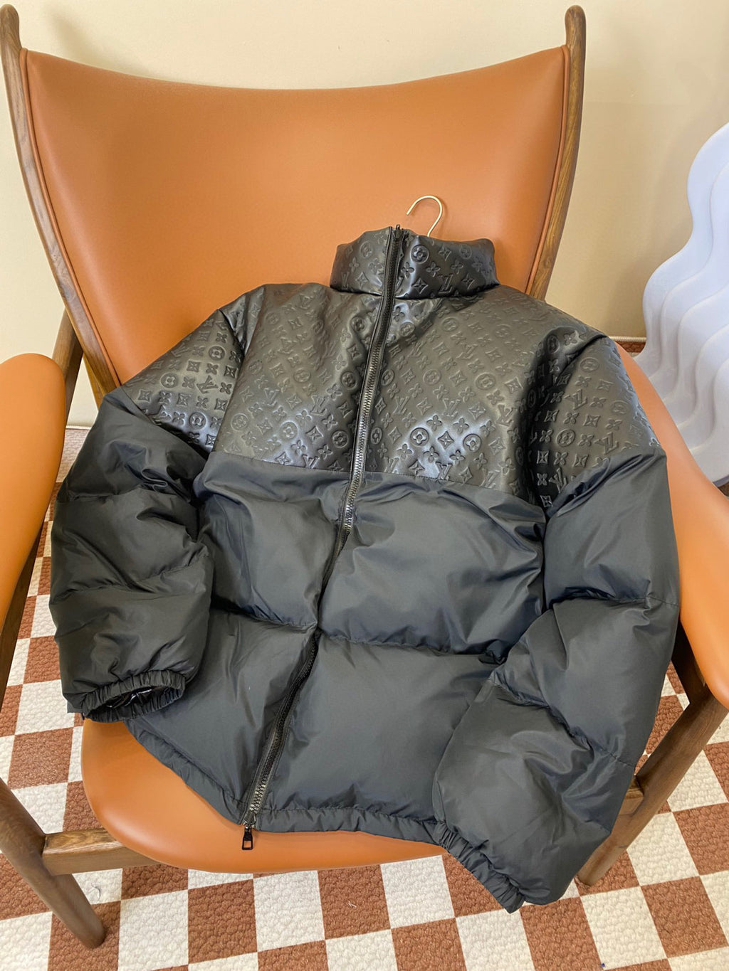 Louis Vuitton Patchwork Leather Puffer Down Jacket #96684