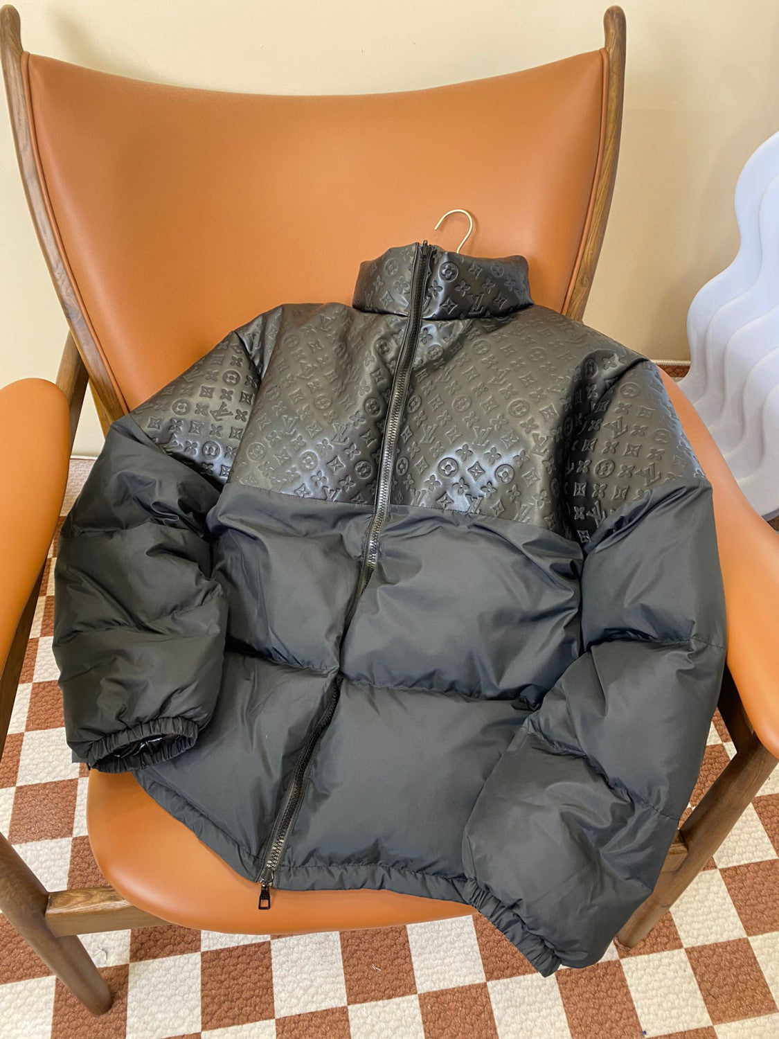 Louis Vuitton Patchwork Leather Puffer Down Jacket #96684