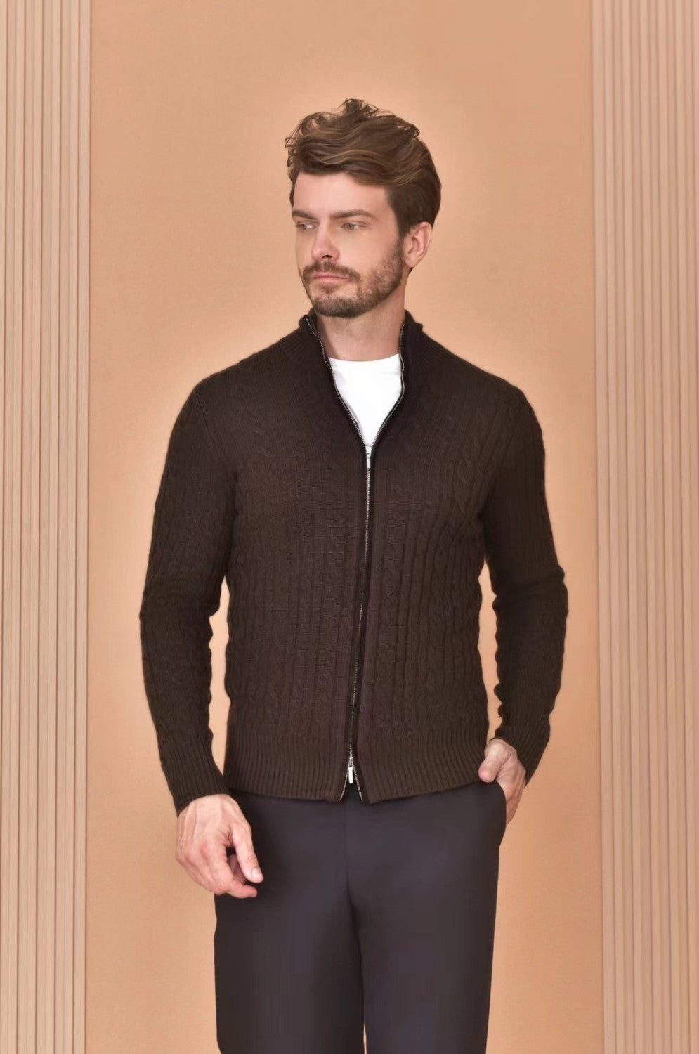 Loro Piana Men's Autumn And Winter Solid Color Zipper Half High Neck Knit Sweater Long Sleeve Jacket Ngvp #9392