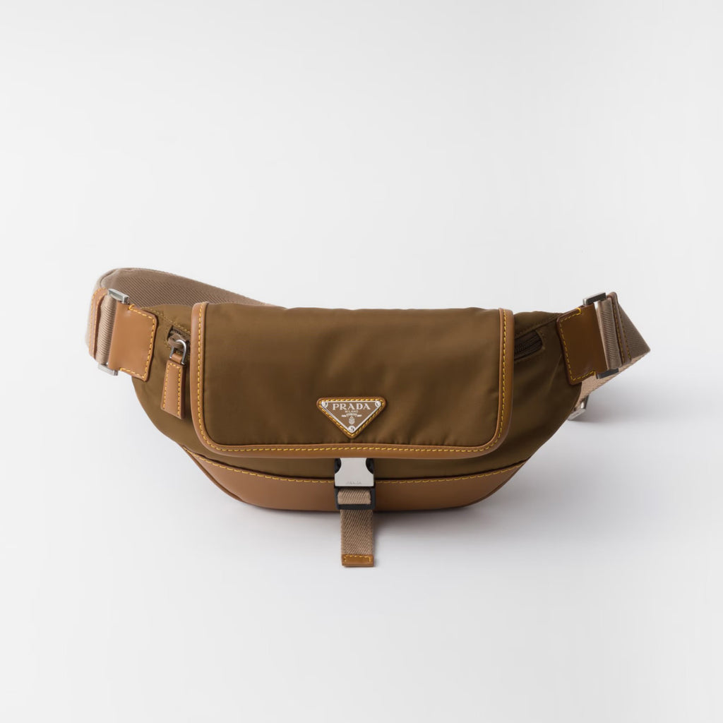 Prada Men's Enameled Metal Triangle Label Re-Nylon and Leather Shoulder Bag Waist Bags #76294