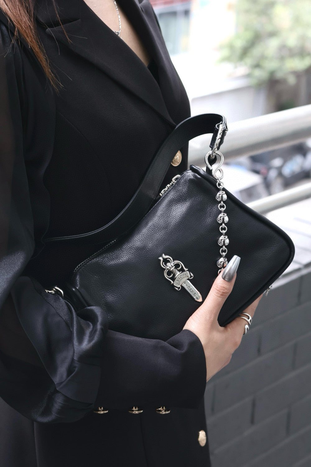 Chrome Hearts Women's Fashion Classic Leather Sword Jacquard 925 Sterling Silver Jewelry Solid Color Underarm Bag Small Handbag Bags K680 #81574