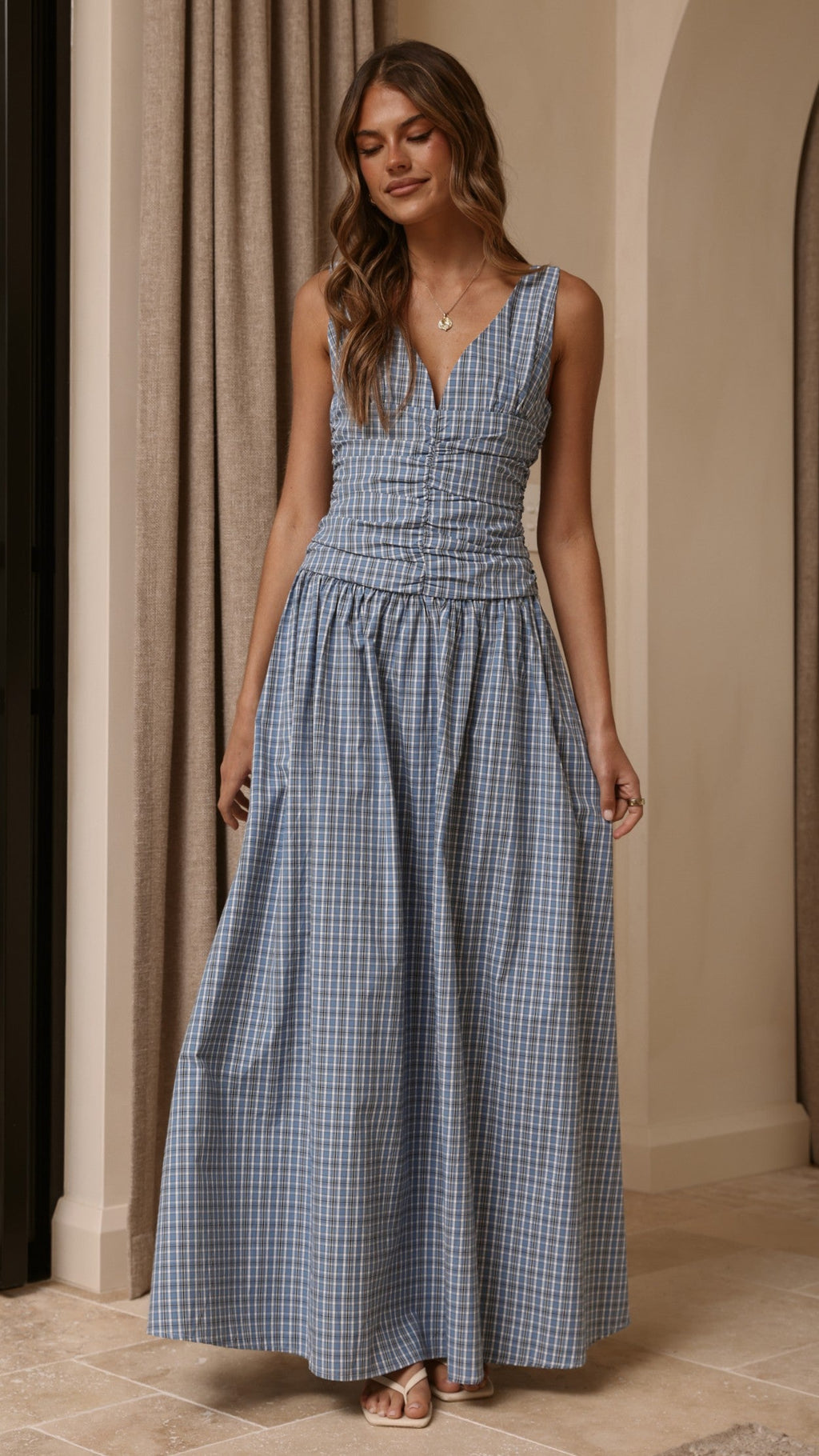 Sanya Maxi Dress - Blue Check