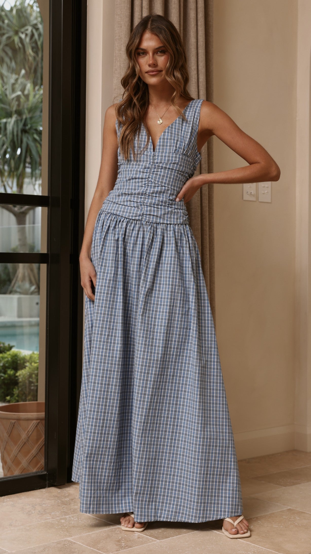 Sanya Maxi Dress - Blue Check
