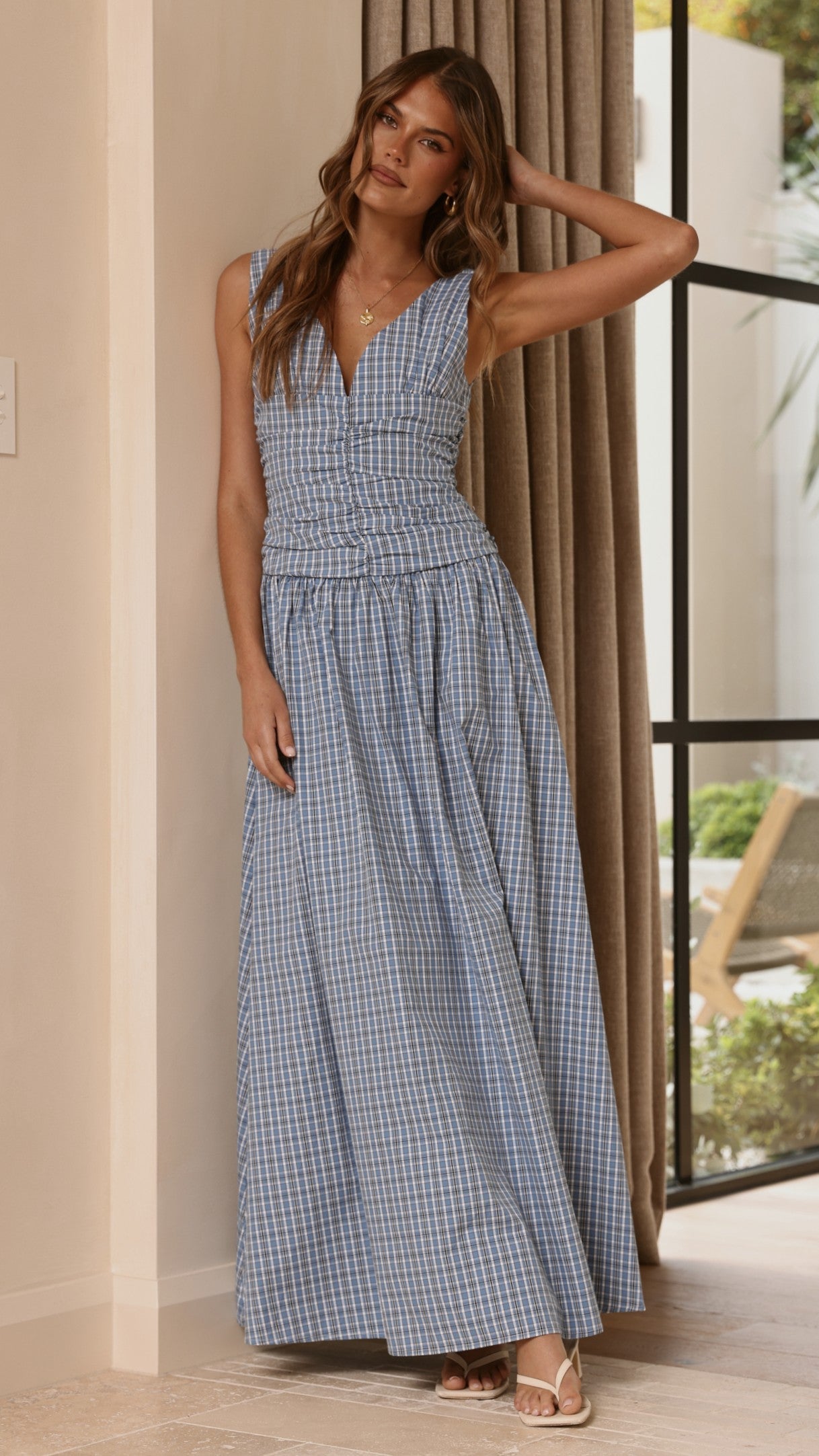 Sanya Maxi Dress - Blue Check